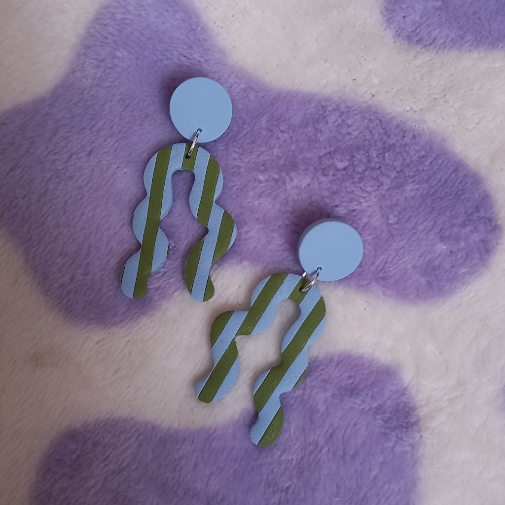 Polymer Clay Stripy Squiggle Earrings