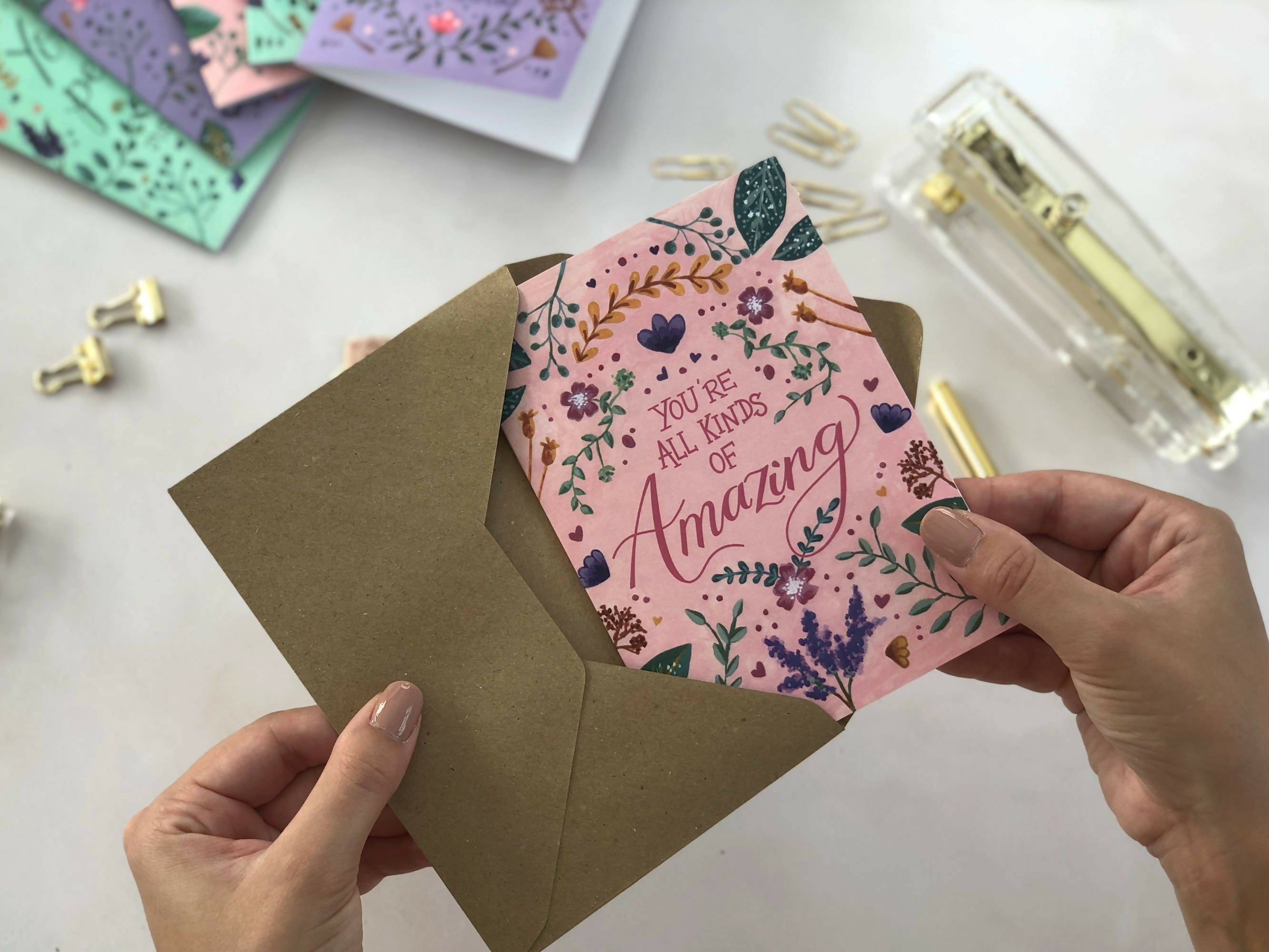 Pink Floral Positivity A6 Greeting Card