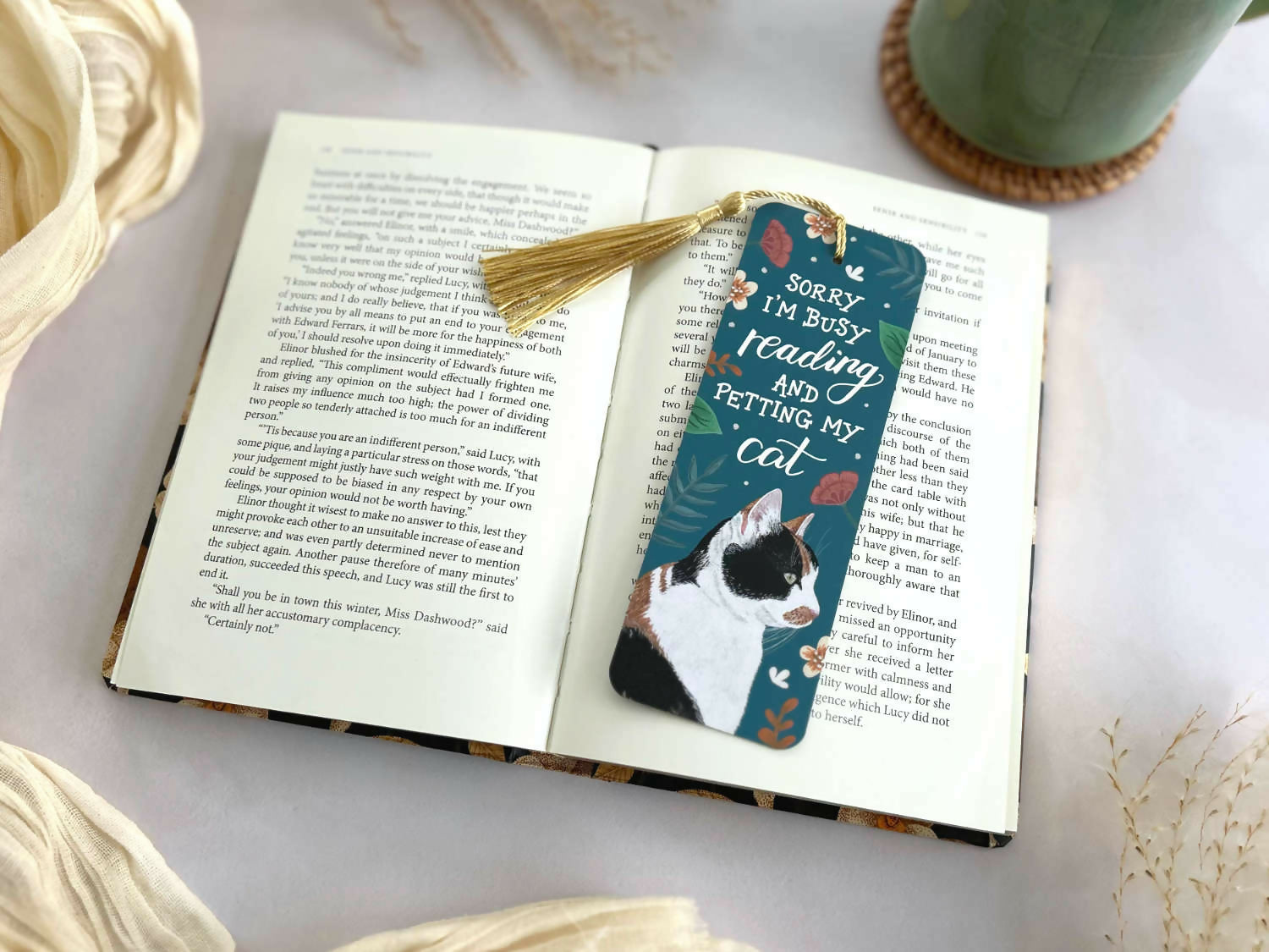 Calico Cat Floral Bookmark