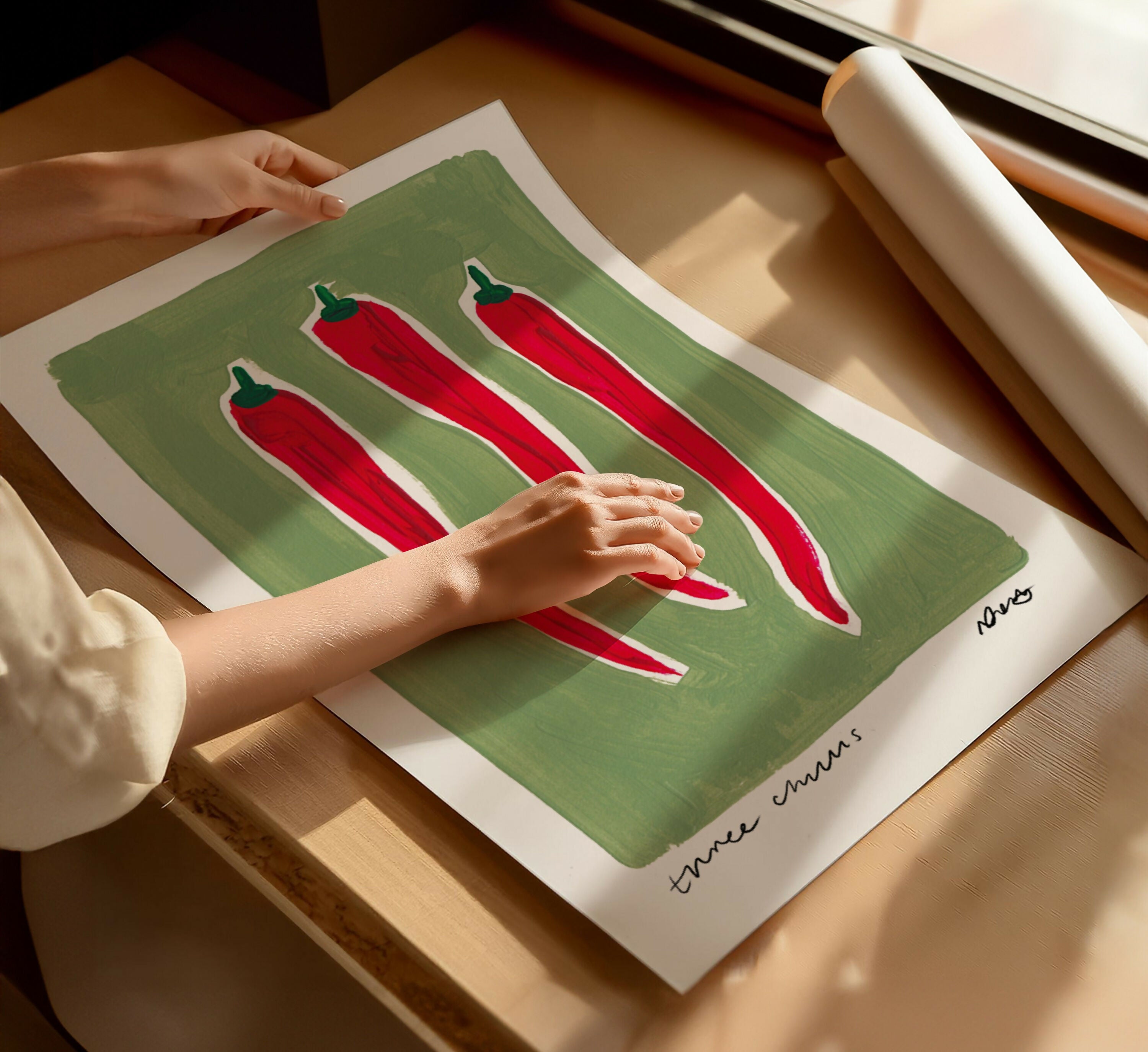 Three Chillies Art Print