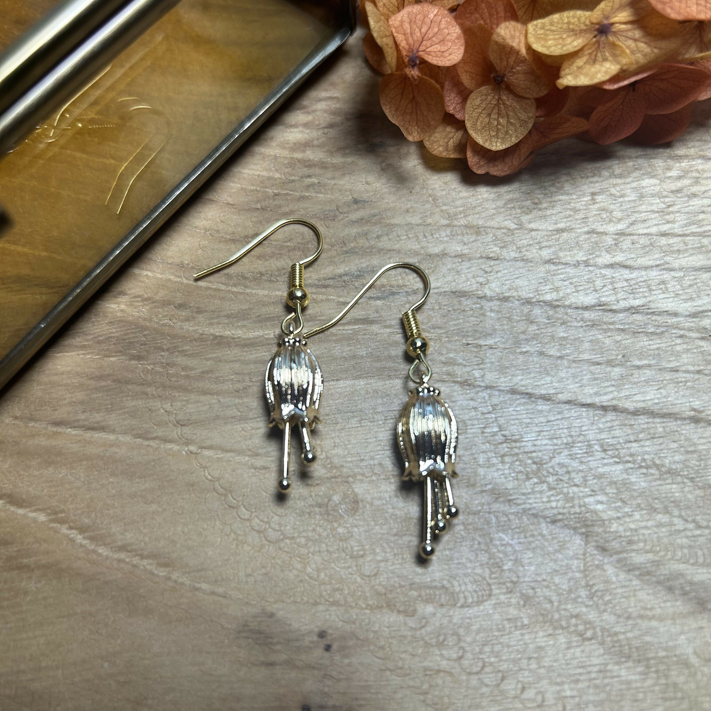 Lovely Gold Plated Flower Bud Earrings