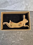 Handcrafted Cherry Veneered Leaping Hare Pin with Flower Decoration