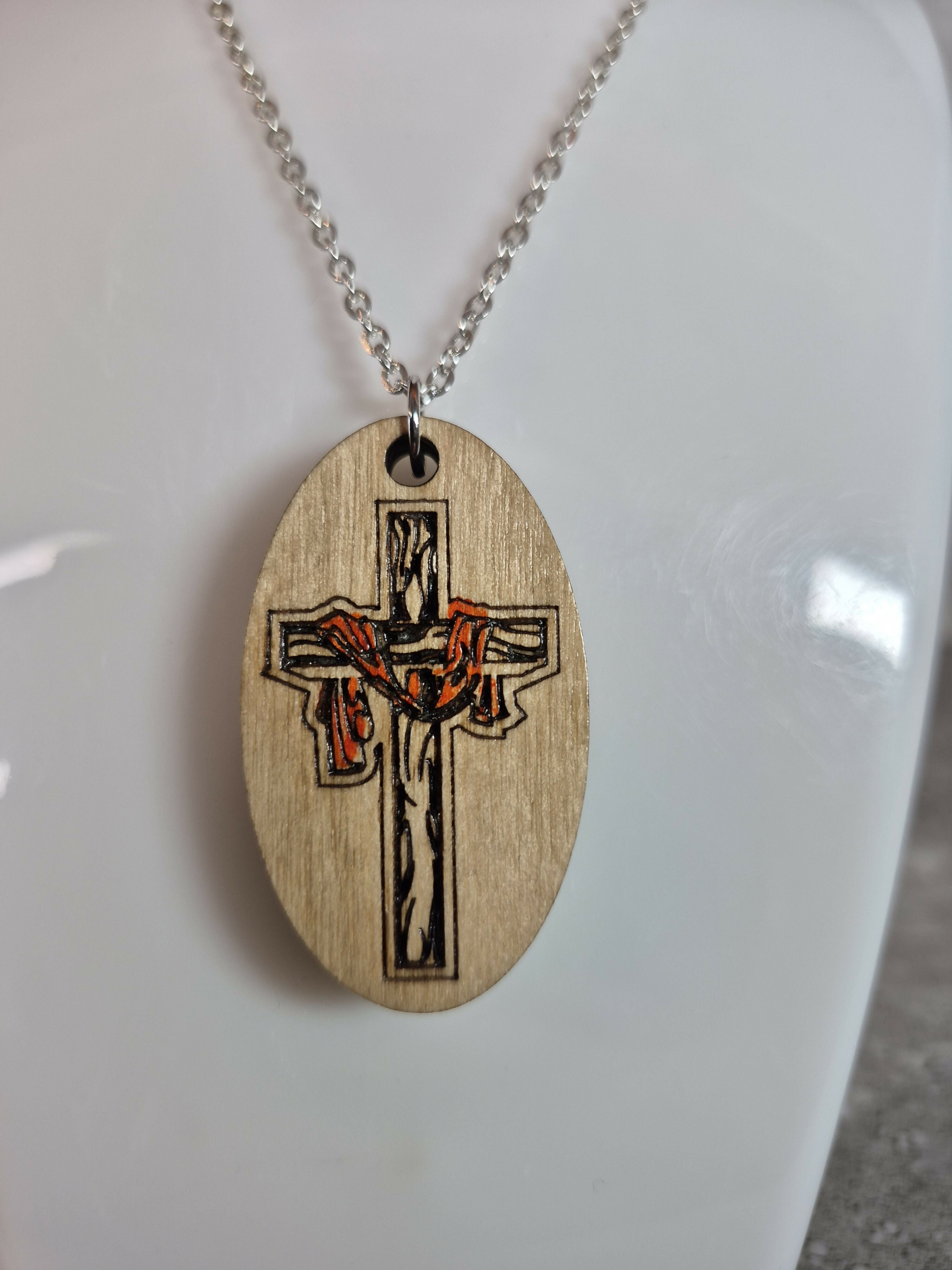 Handcrafted and Engraved Oval Cross Pendant