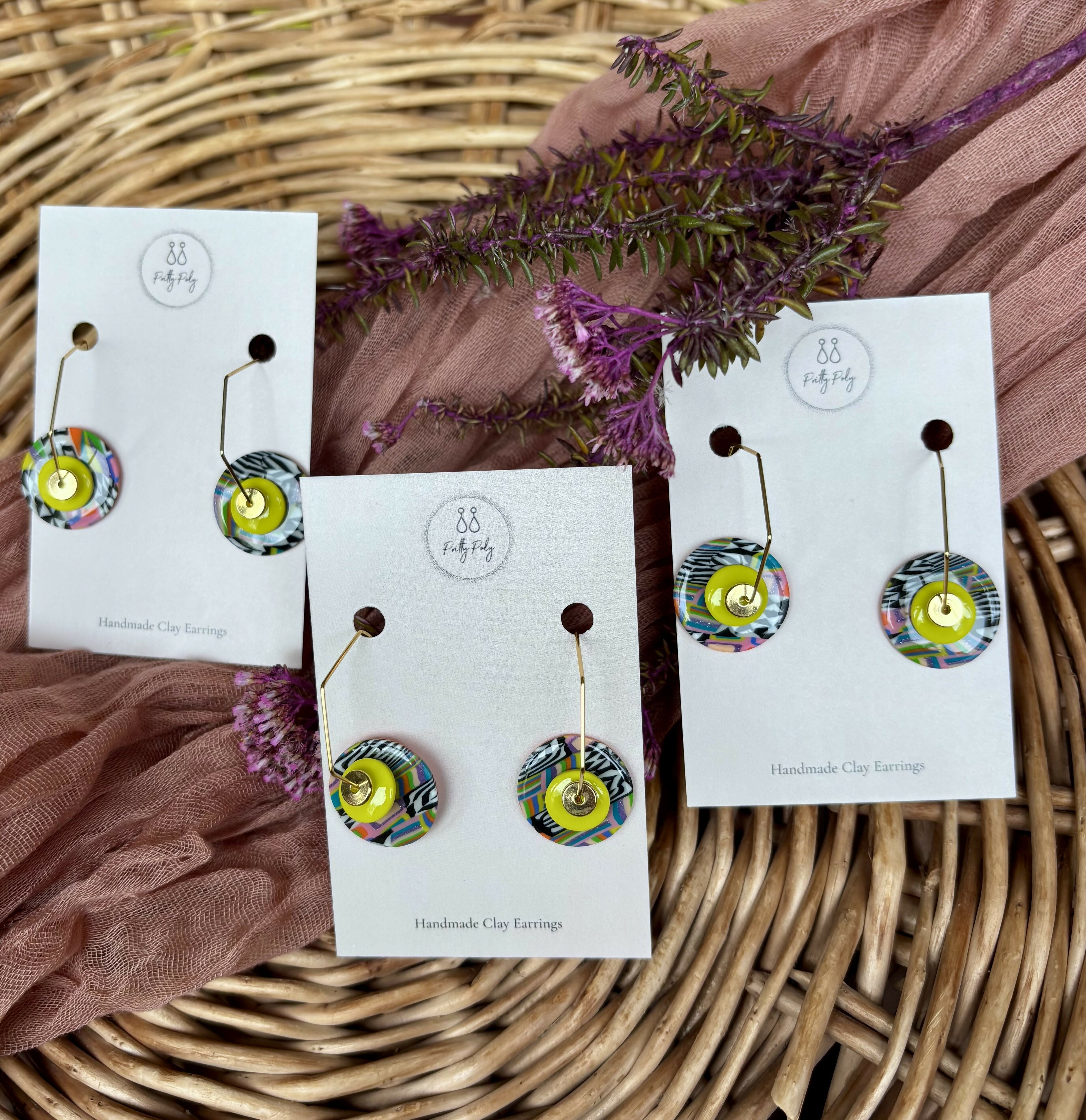 Funky Pattern Collection - Hoops Polymer Clay Earrings