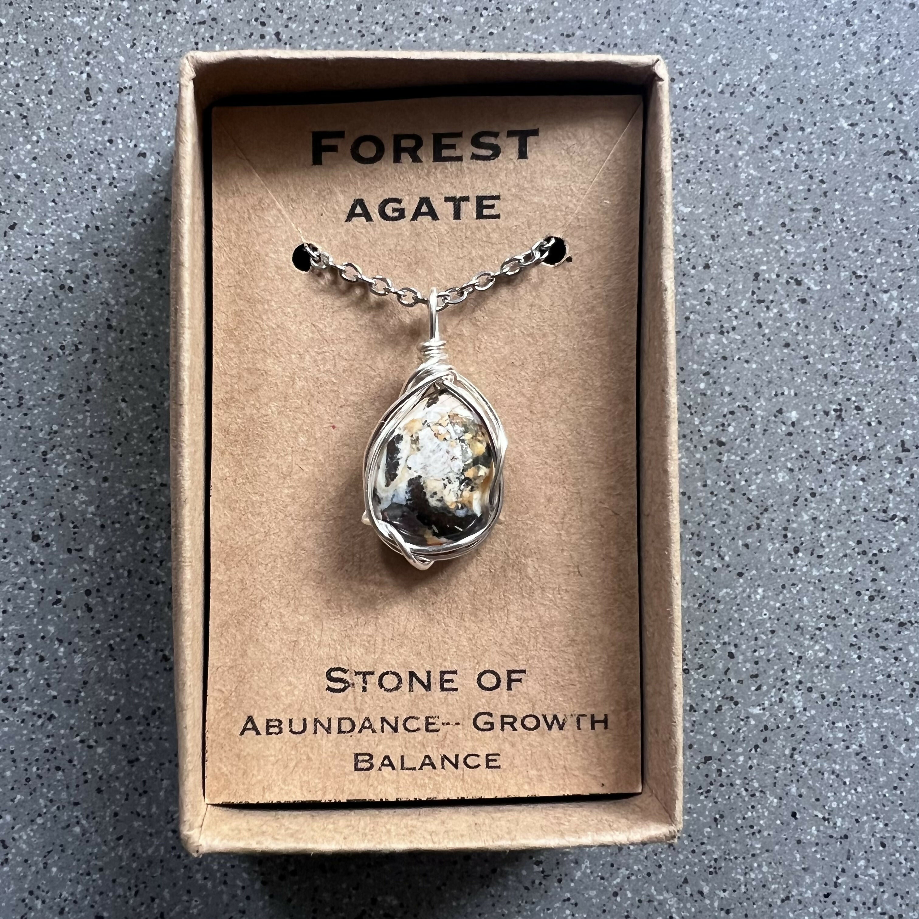 Forest Agate Wire Wrapped Pendant