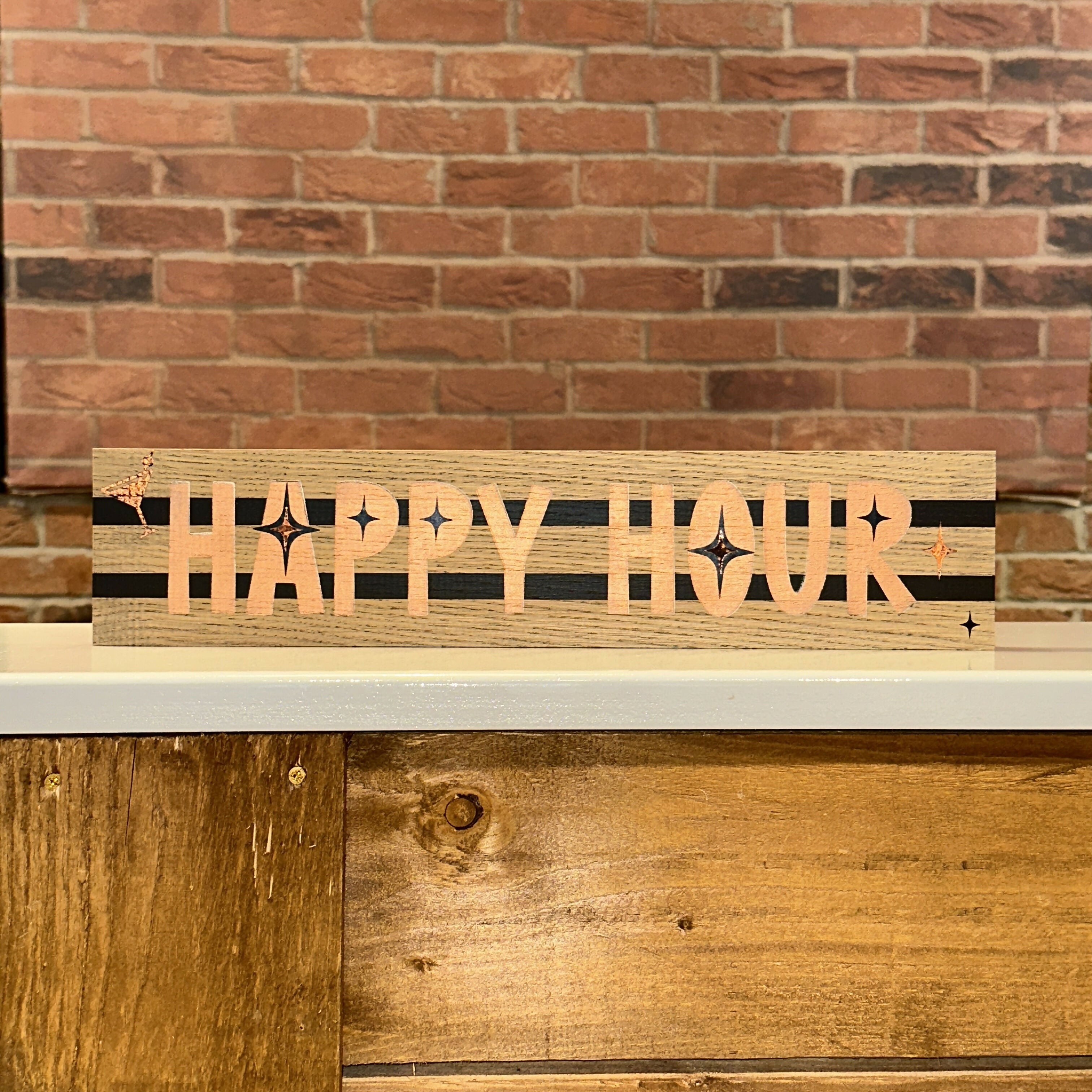 Happy Hour Solid Oak Wall Sign