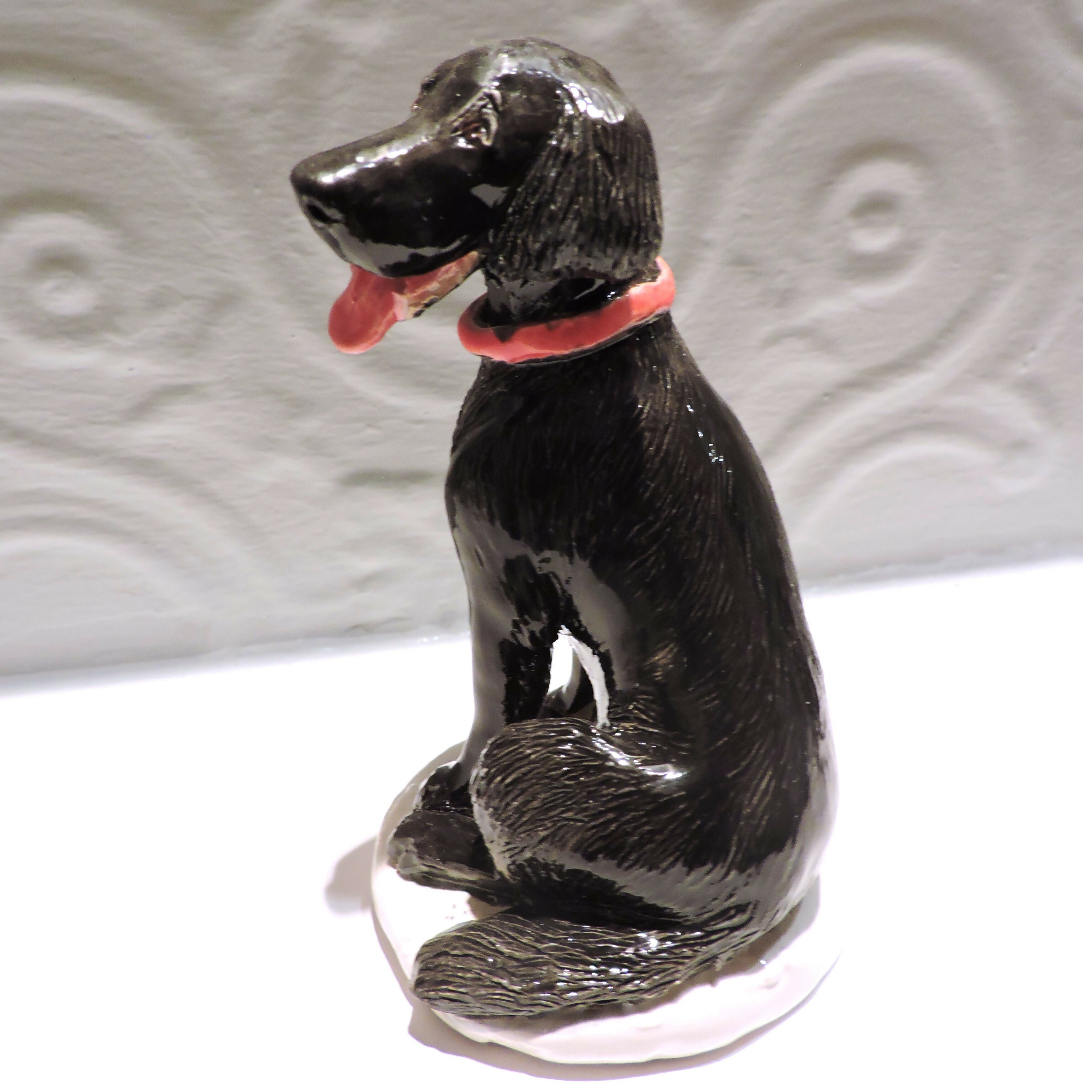 Ceramic Flat Coated Retriever Dog Sculpture
