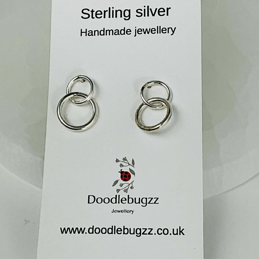 Sterling Silver Double Circle Drop Earrings