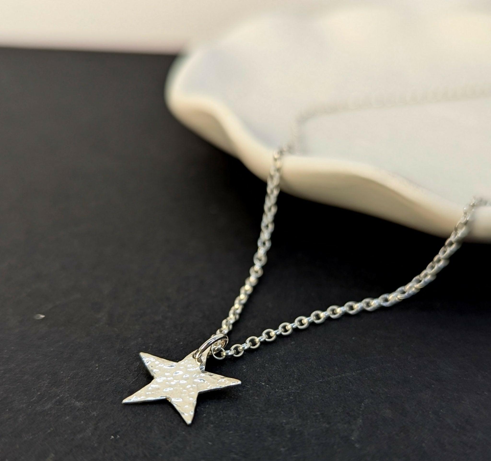 ‘Fallen Star’ Sterling Silver Small Hammered Star Pendant