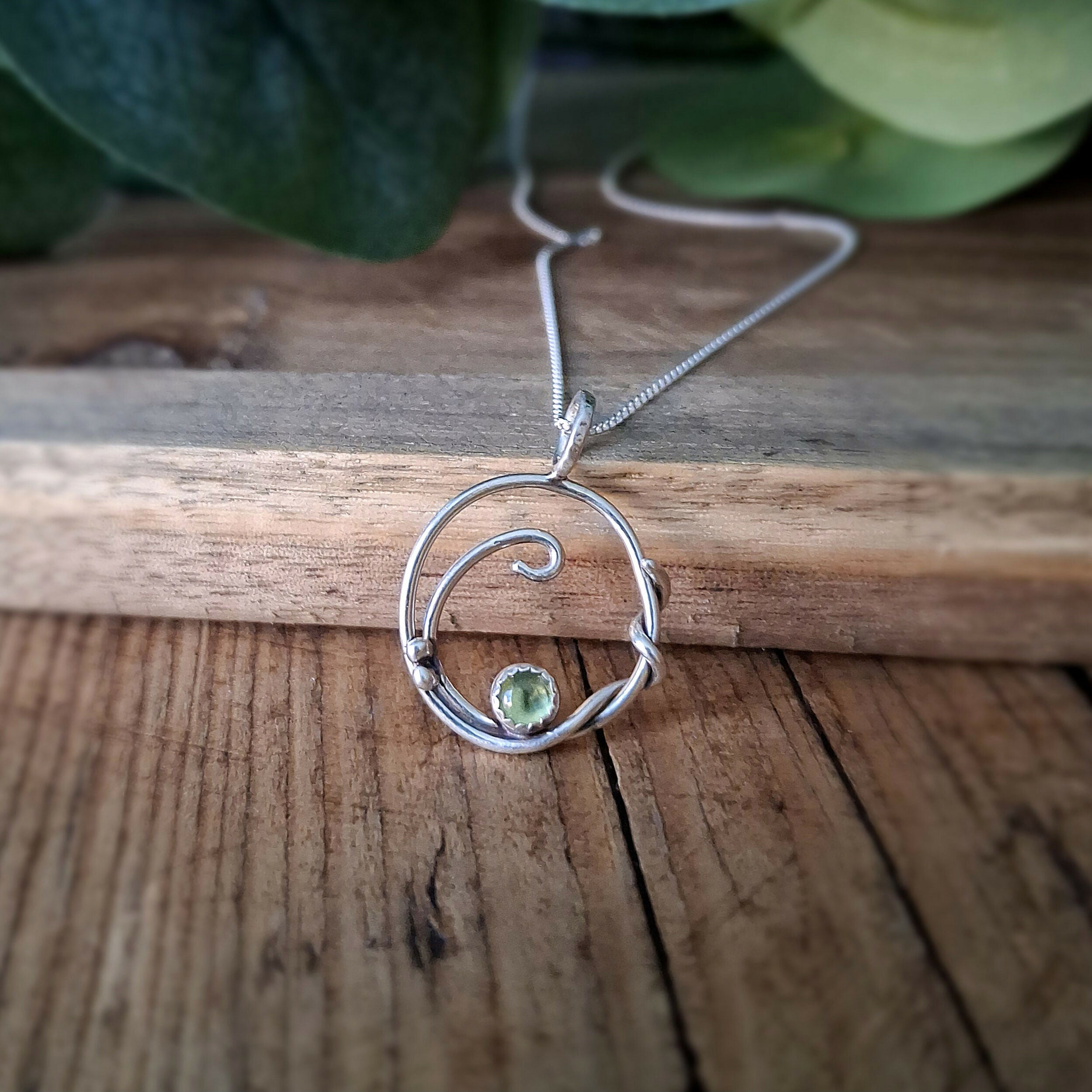 Handmade Silver Vine Necklace with Peridot