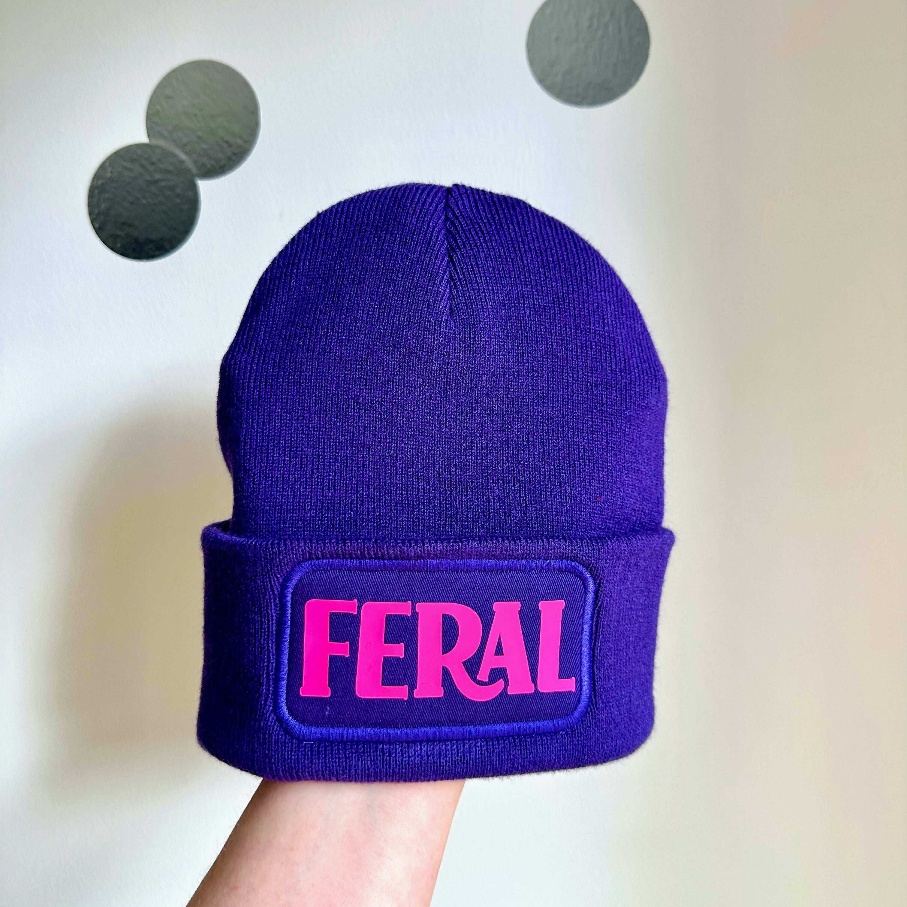 Feral Cuffed Rectangular Patch Beanie Hat