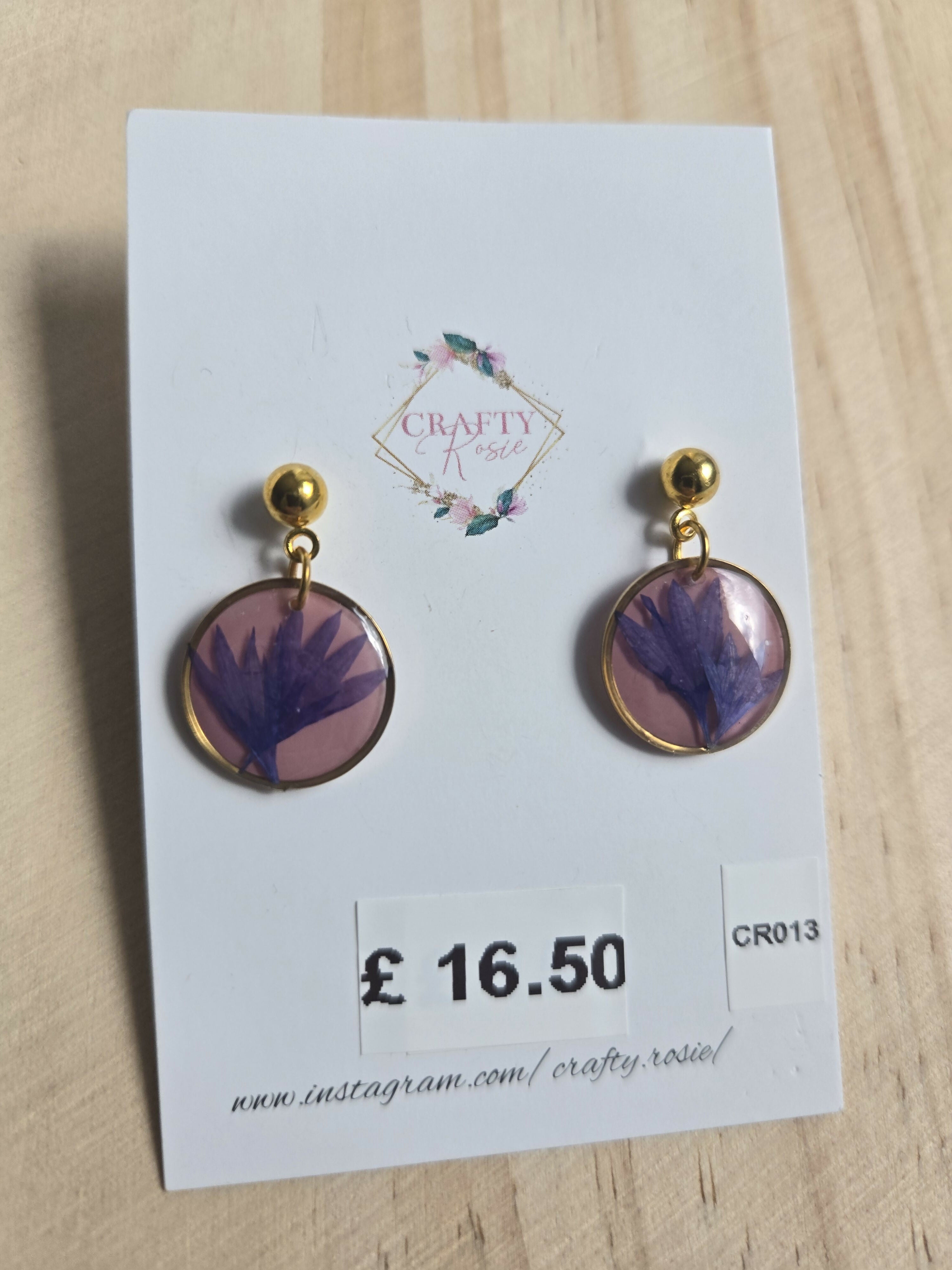 Stainless Steel Real Dried Cornflower Dangle Earrings
