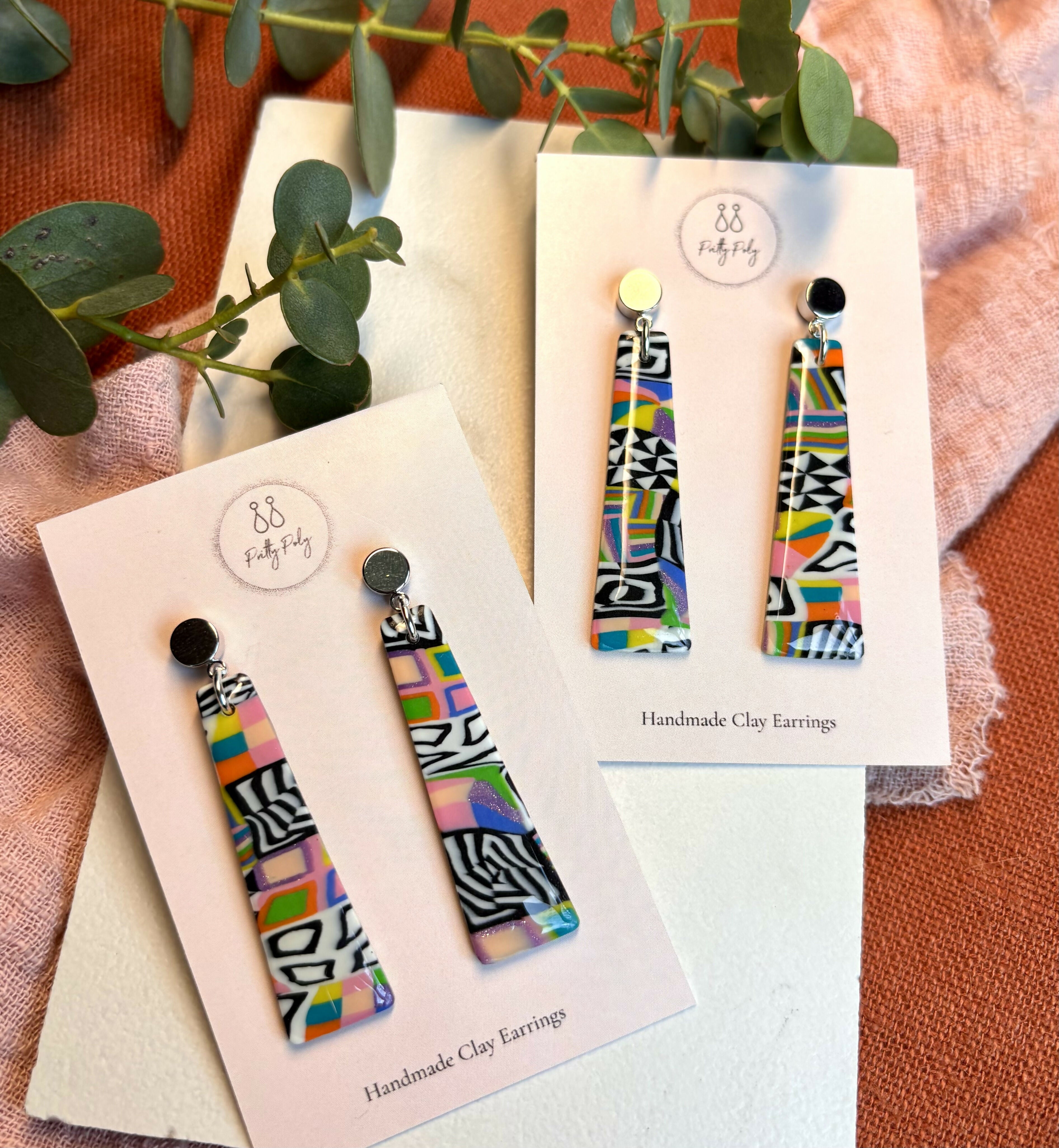 Funky Pattern Collection - Long Dangle Polymer Clay Earrings