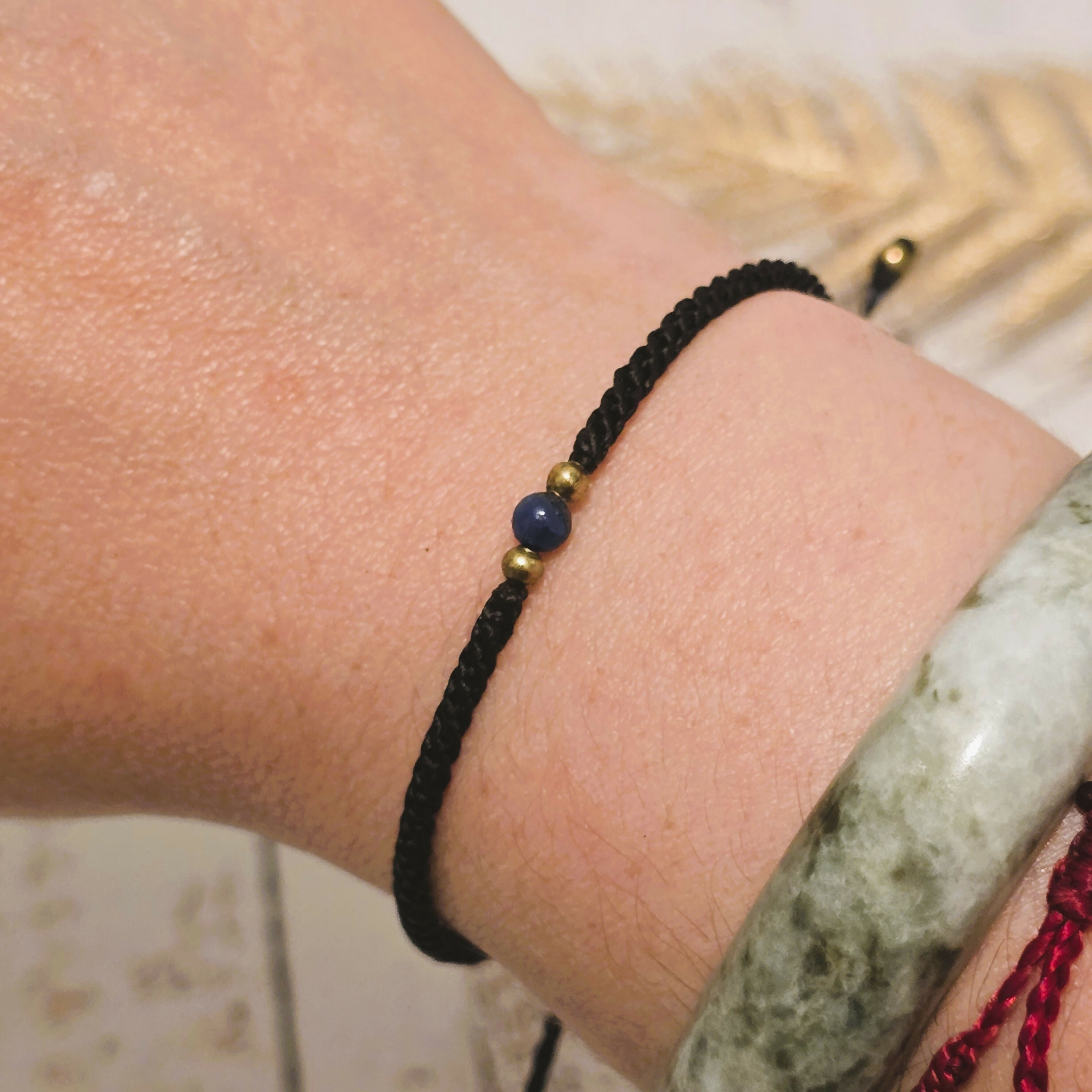 Lapis Lazui Birthstone Bracelet; Single Crystal Macrame Adjustible September Gift Bracelet