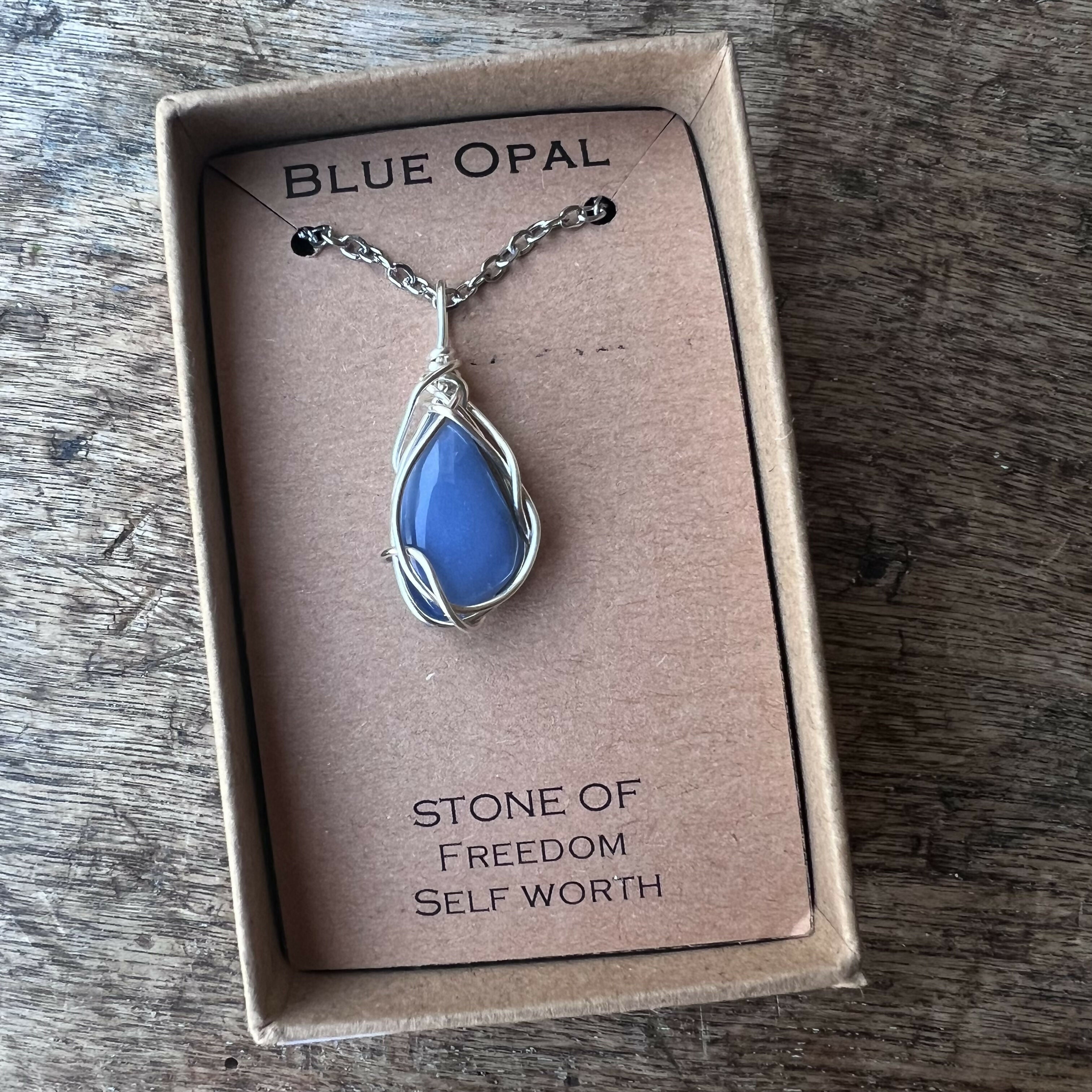 Blue Opal Wire Wrapped Pendant