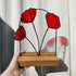 Red Poppy Stained Glass Panel with Solid Oak Stand