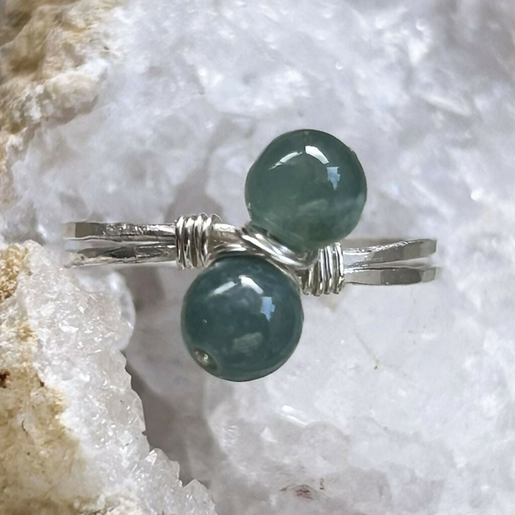 Handmade Sterling Silver Blue Water Jade Ring Size P