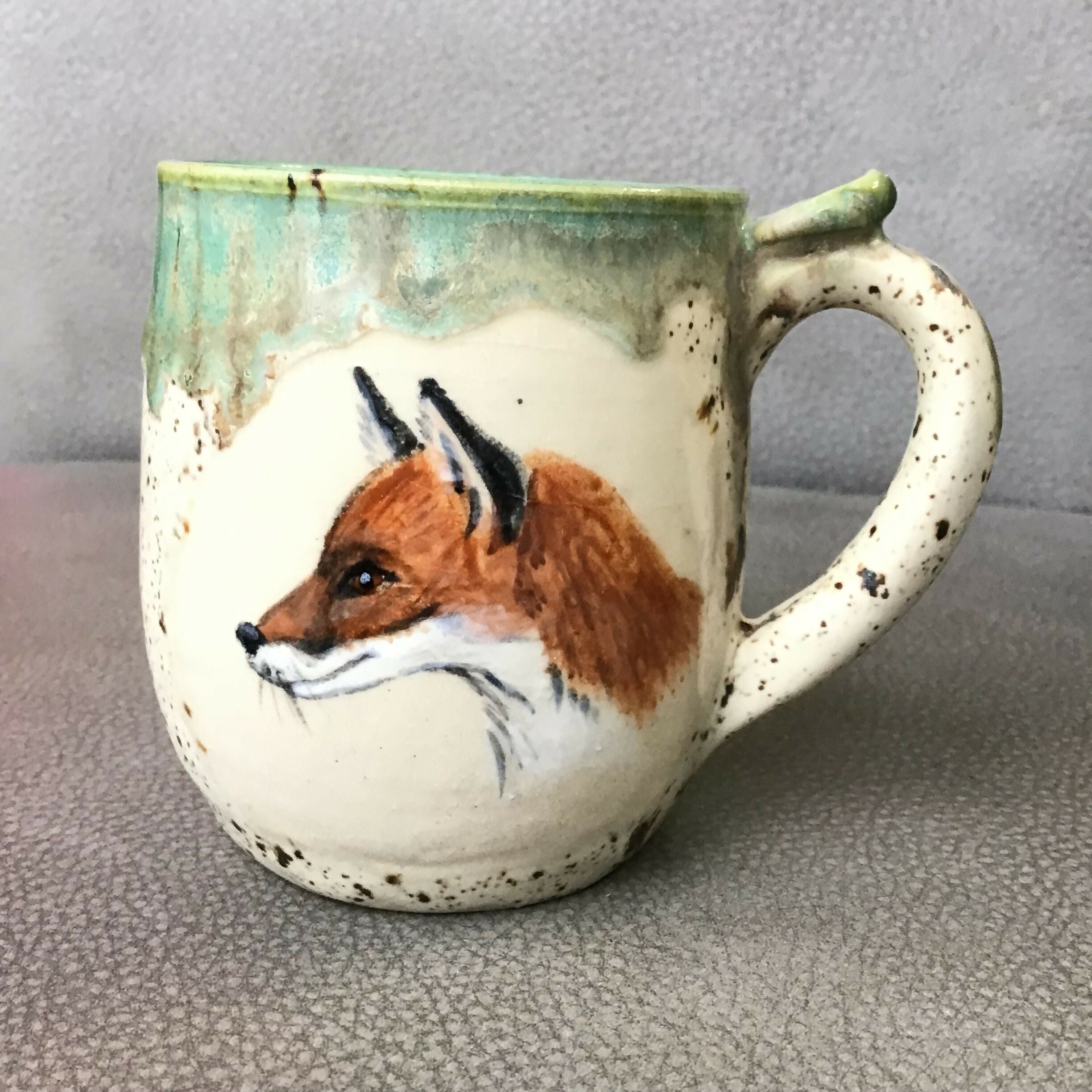 Handpainted Animal Mug Green/ cream /brown