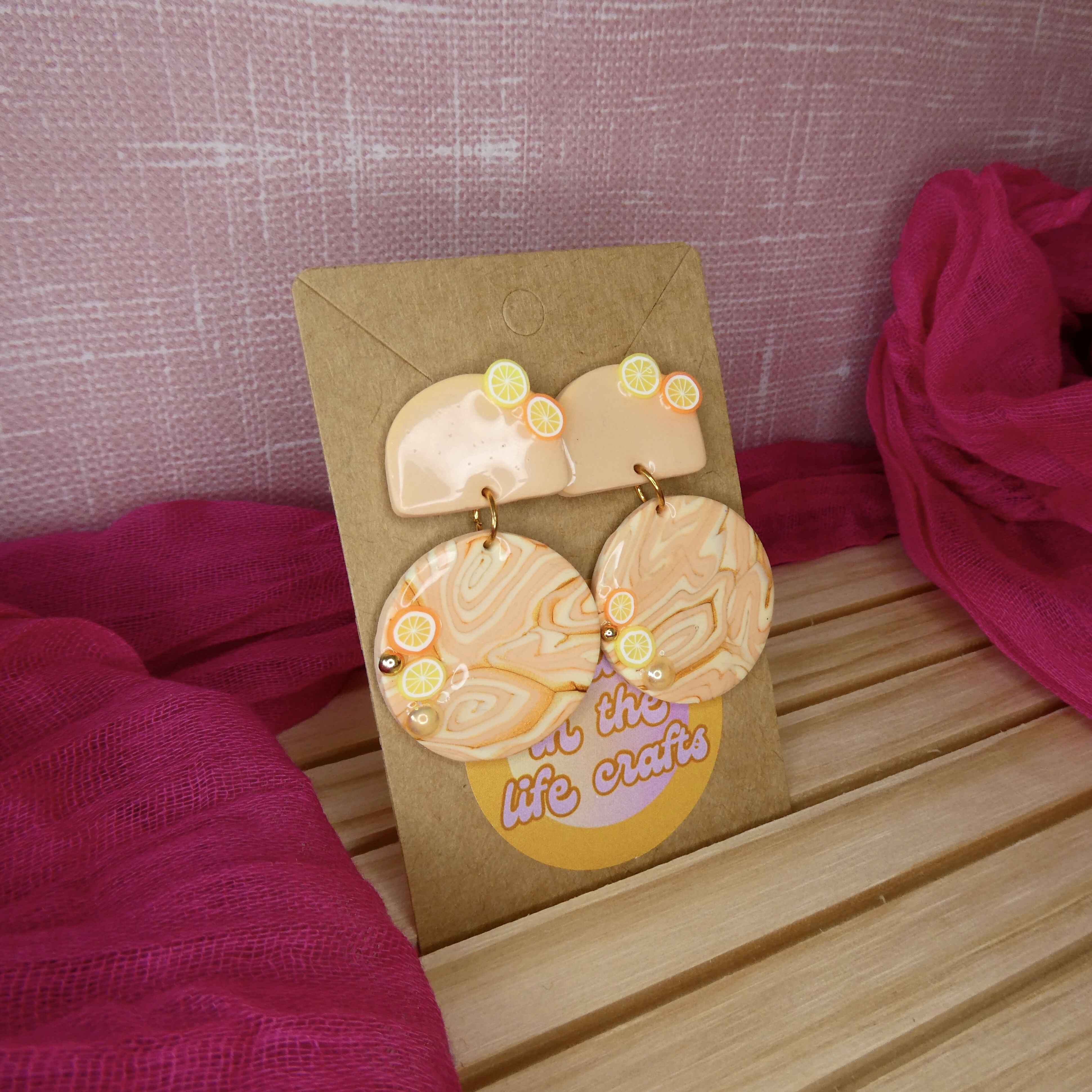 Swirly Orange And Lemon Polymer Clay Earrings