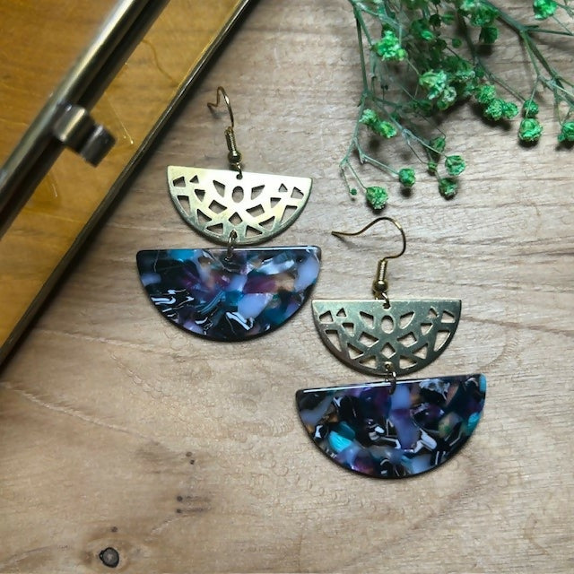 Funky Gold Plated Multi Coloured Half Circle Earrings