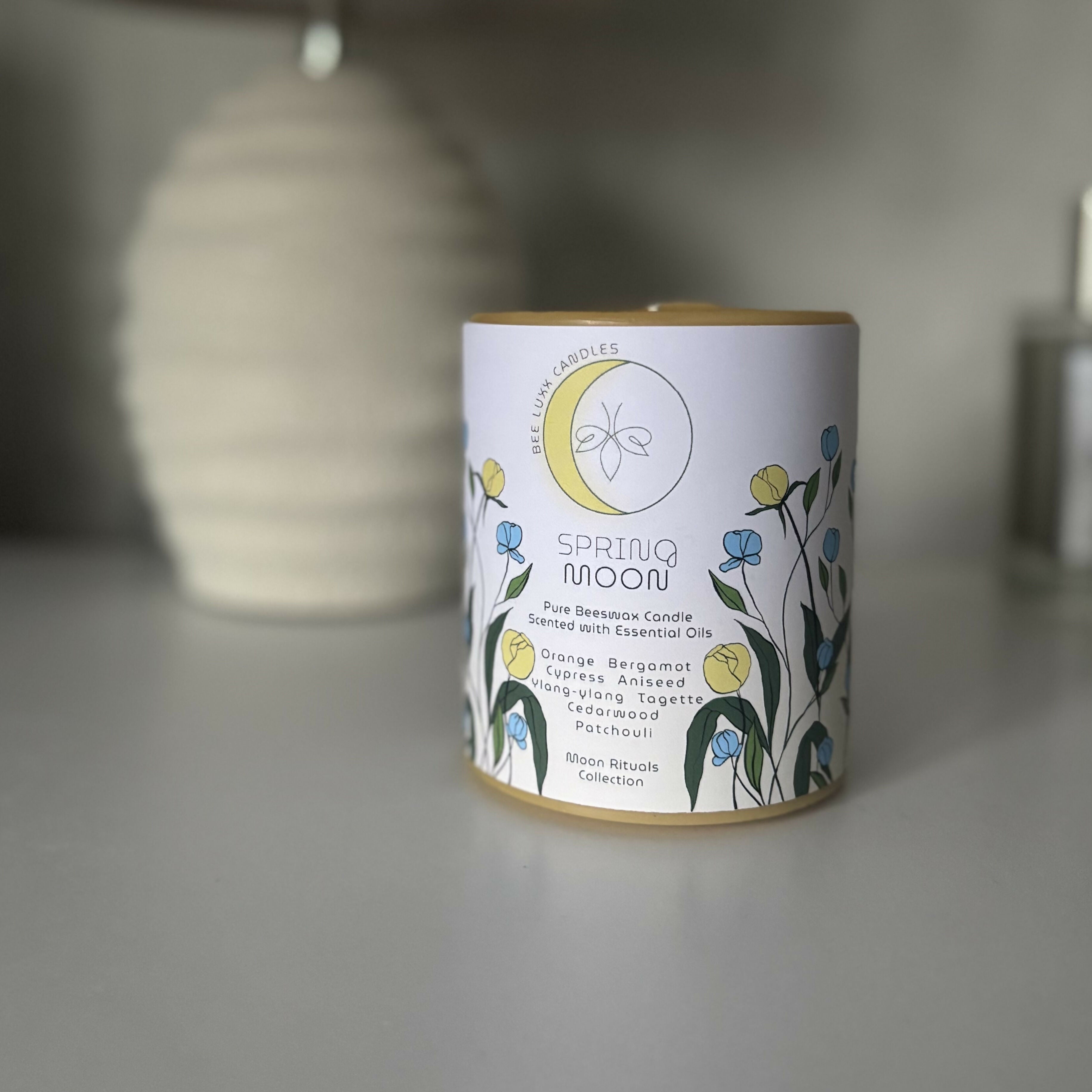 Spring Moon - 100% Natural Essential Oil & Beeswax Pillar Candle