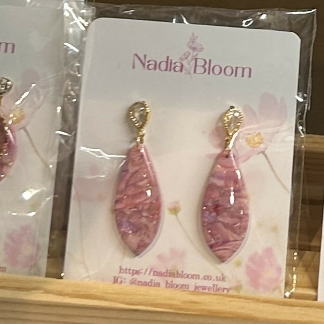Long Pink Marble Pattern Earrings