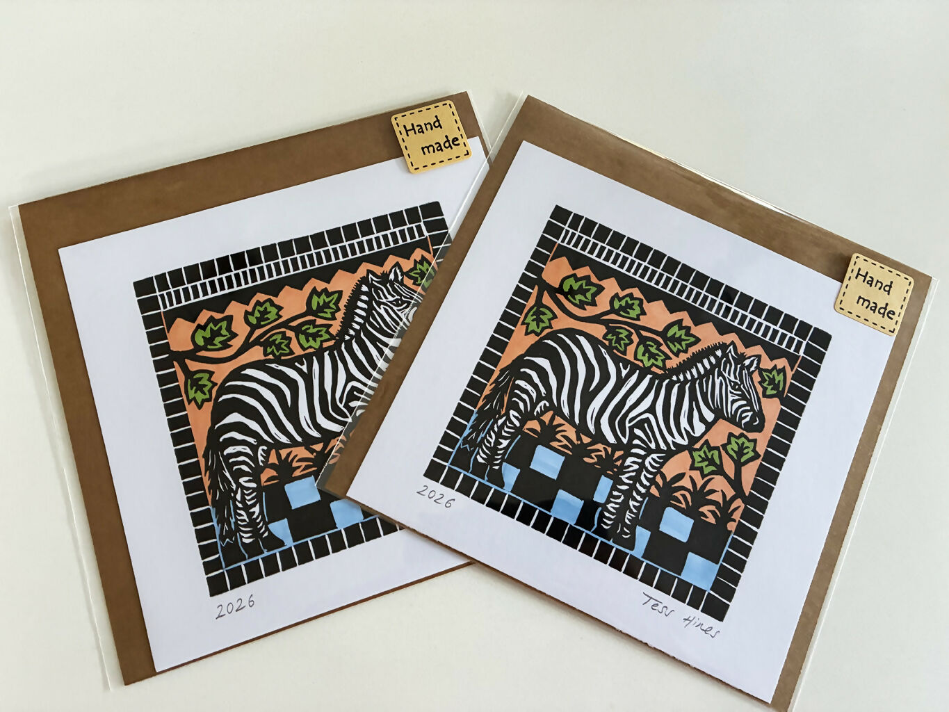 Original Linocut of a Zebra.