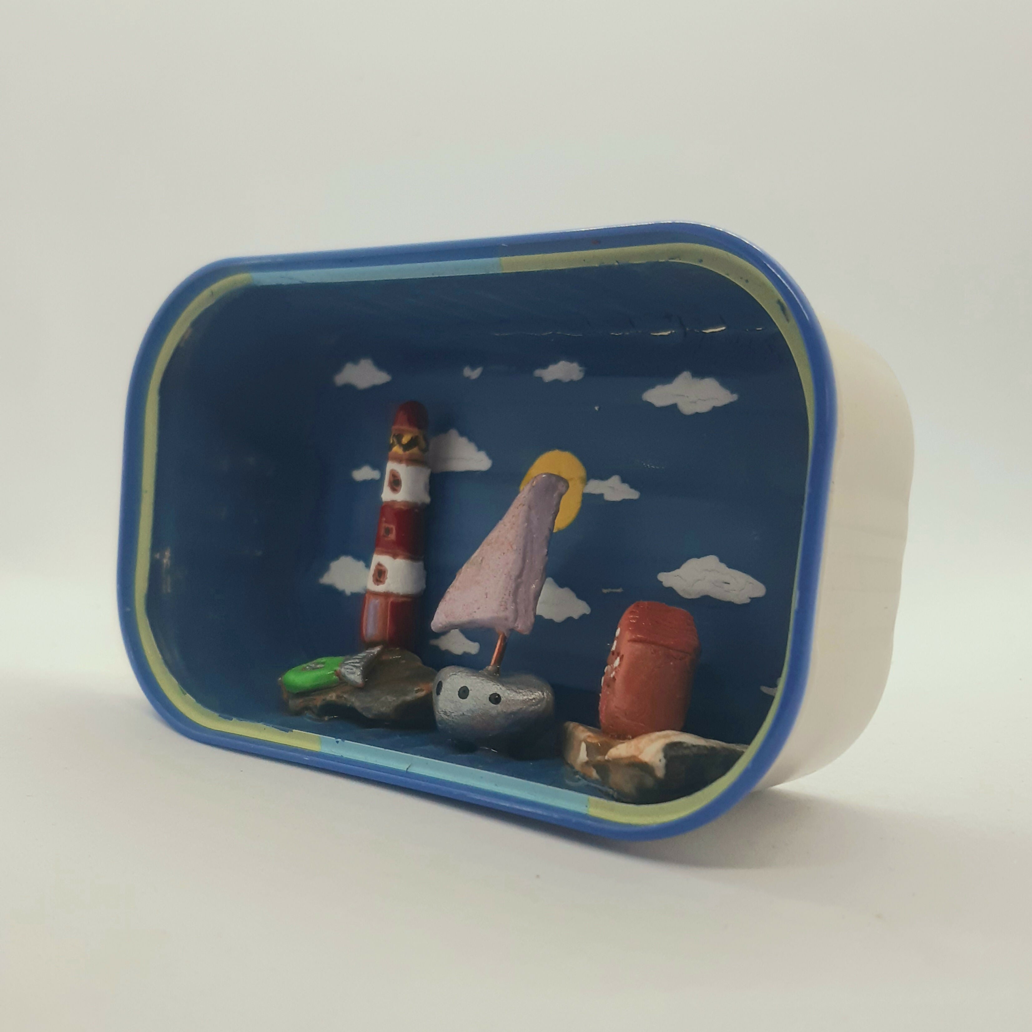 Clay Coastal Scene Diorama Tin (purple boat sail)