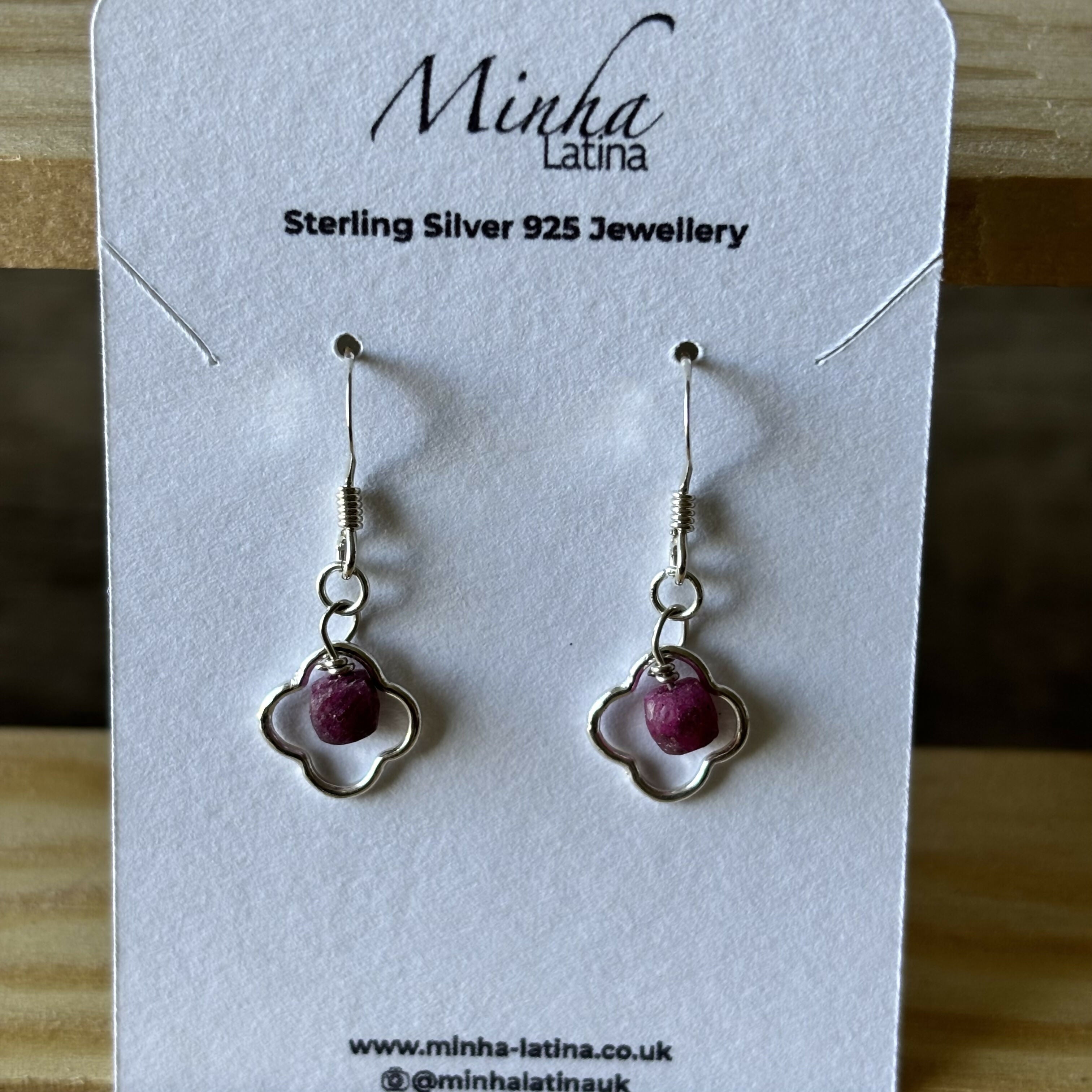 Sterling Silver Clover Gemstones Earrings