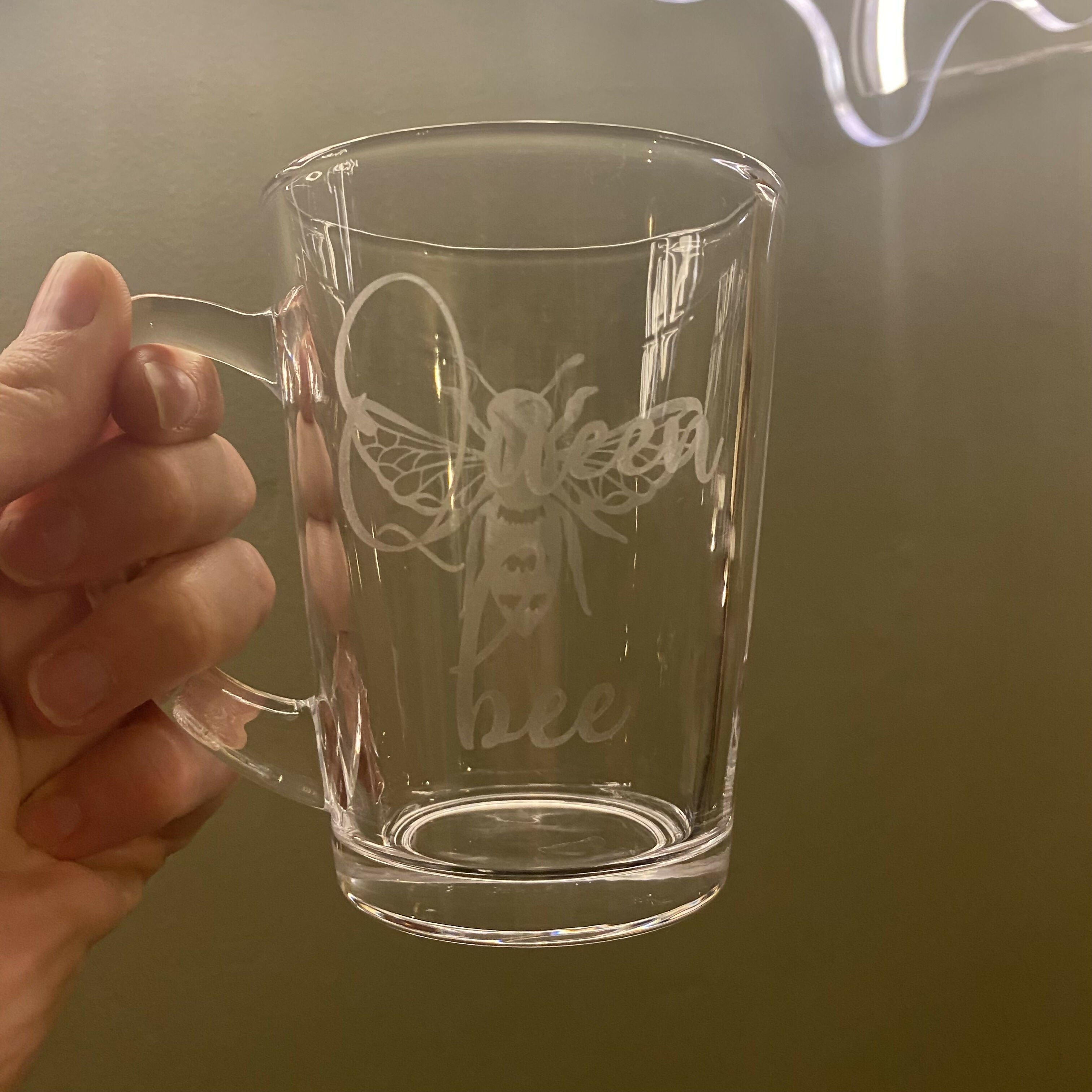 Etched glass tea mug