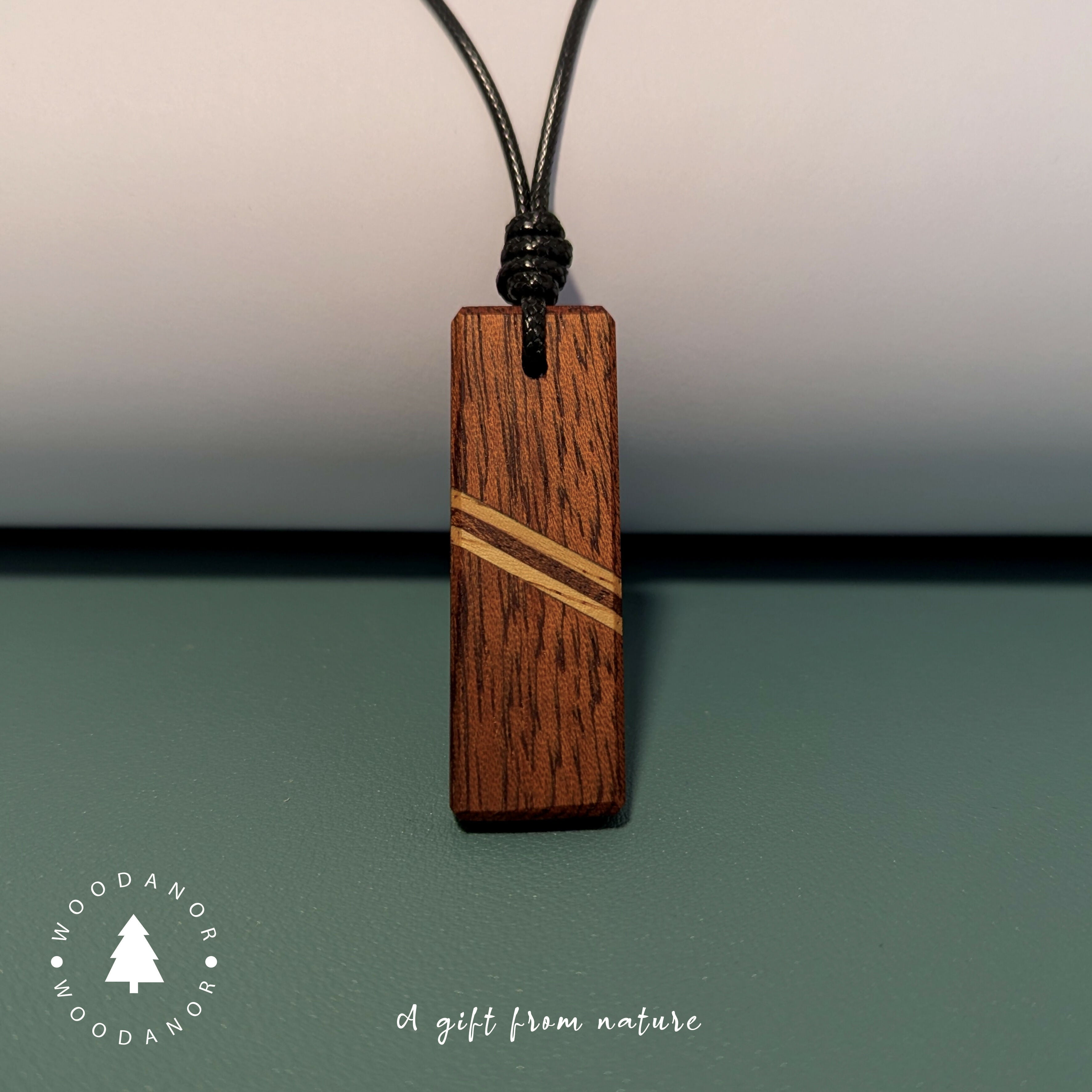 Diagonal Harmony – Natural Wood Pendant Necklace