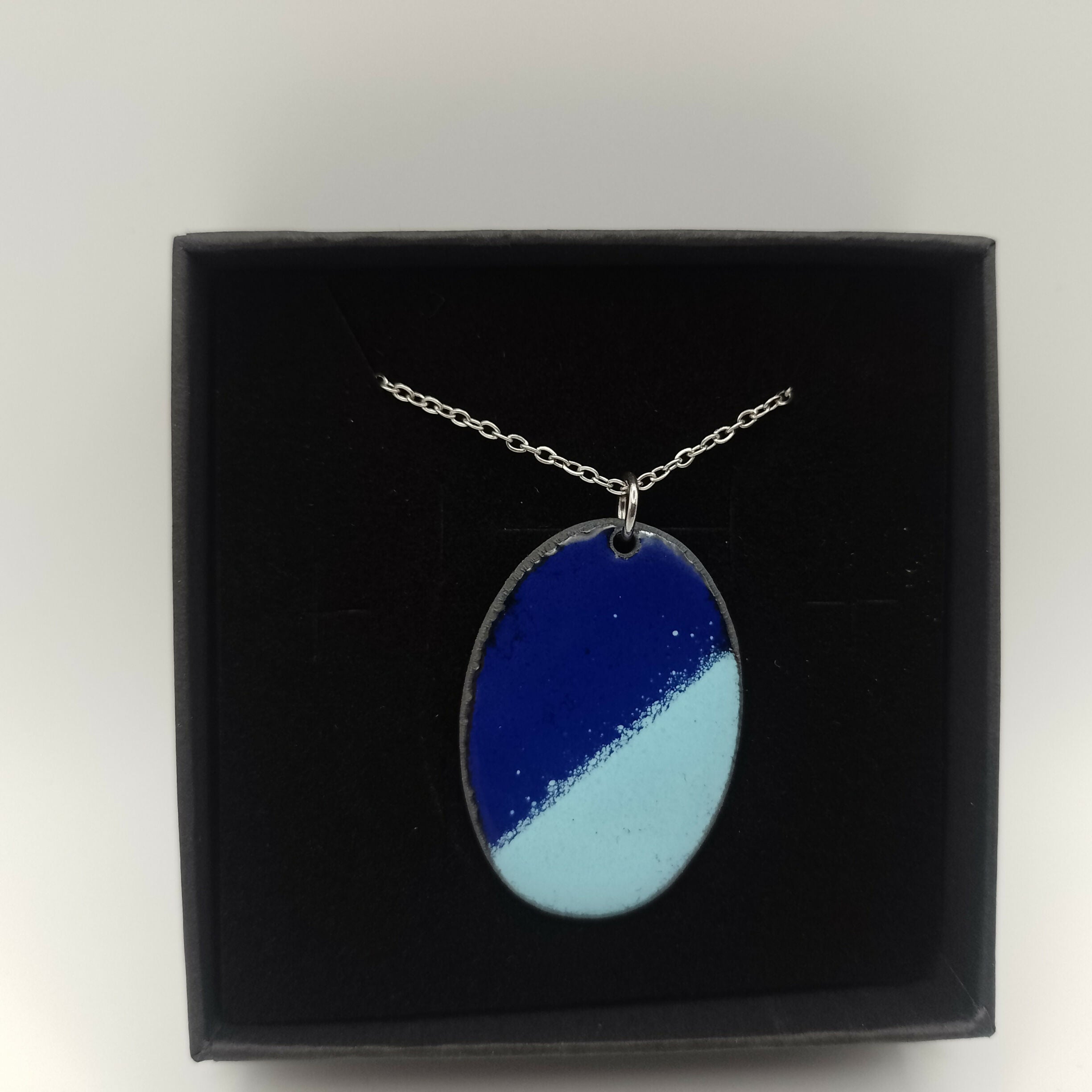 Dark and Light Blue Oval Enamel Pendant