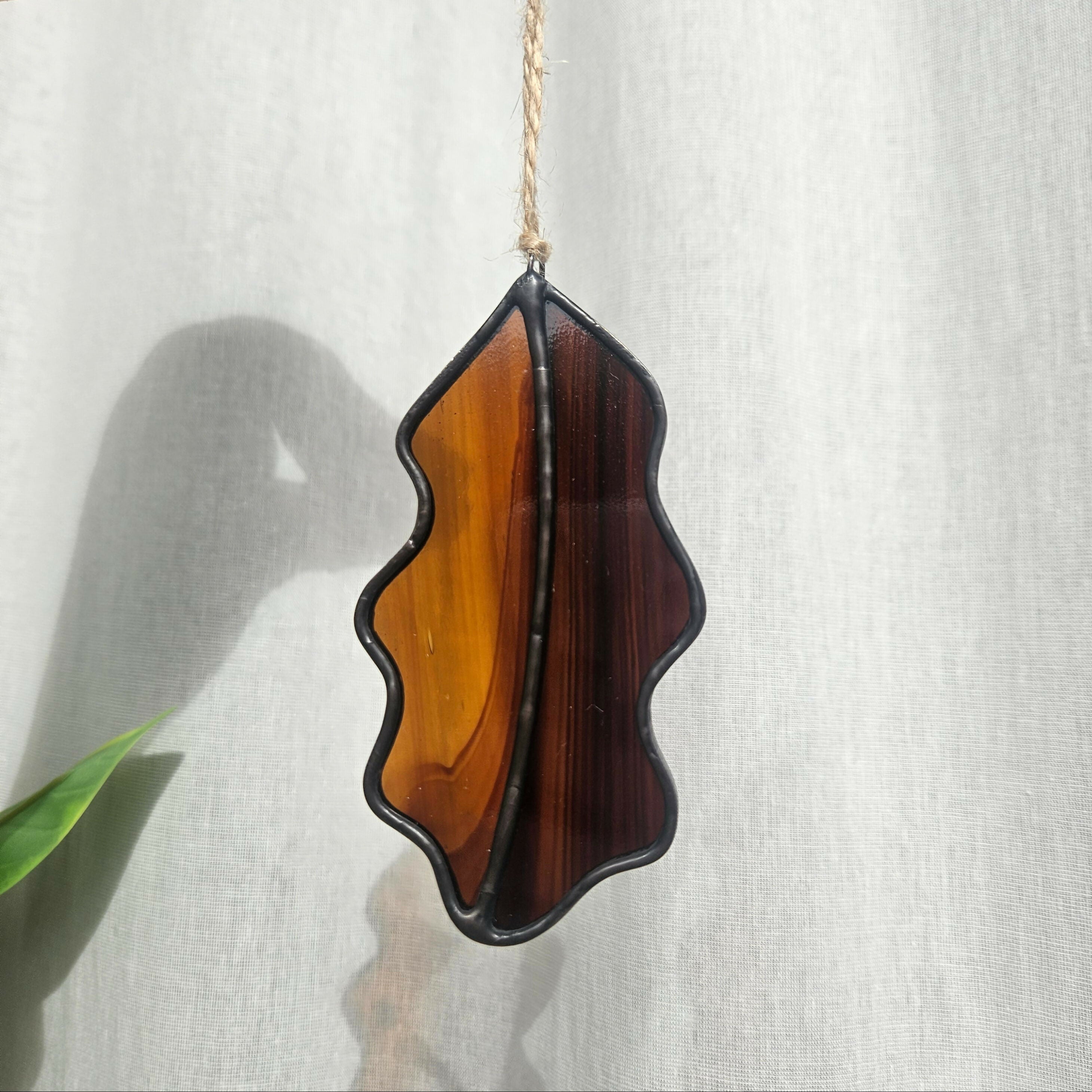 Streaky Autumnal Oak Leaf Stained Glass Suncatcher