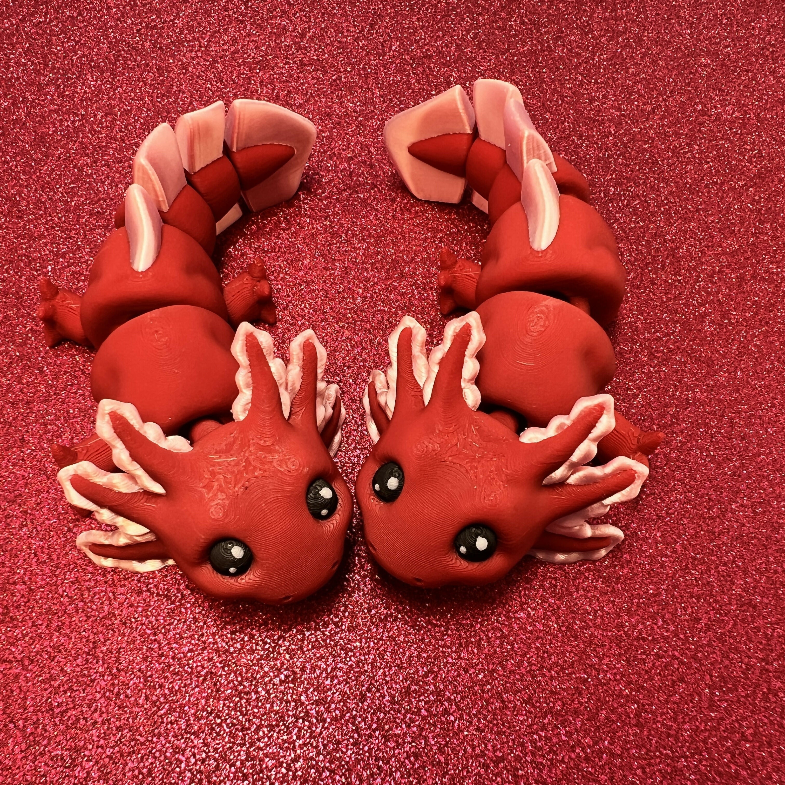 3D Printed SMALL: Articulated Sensory Fidget Animals friends Axolotl (Black/Red) 11cm