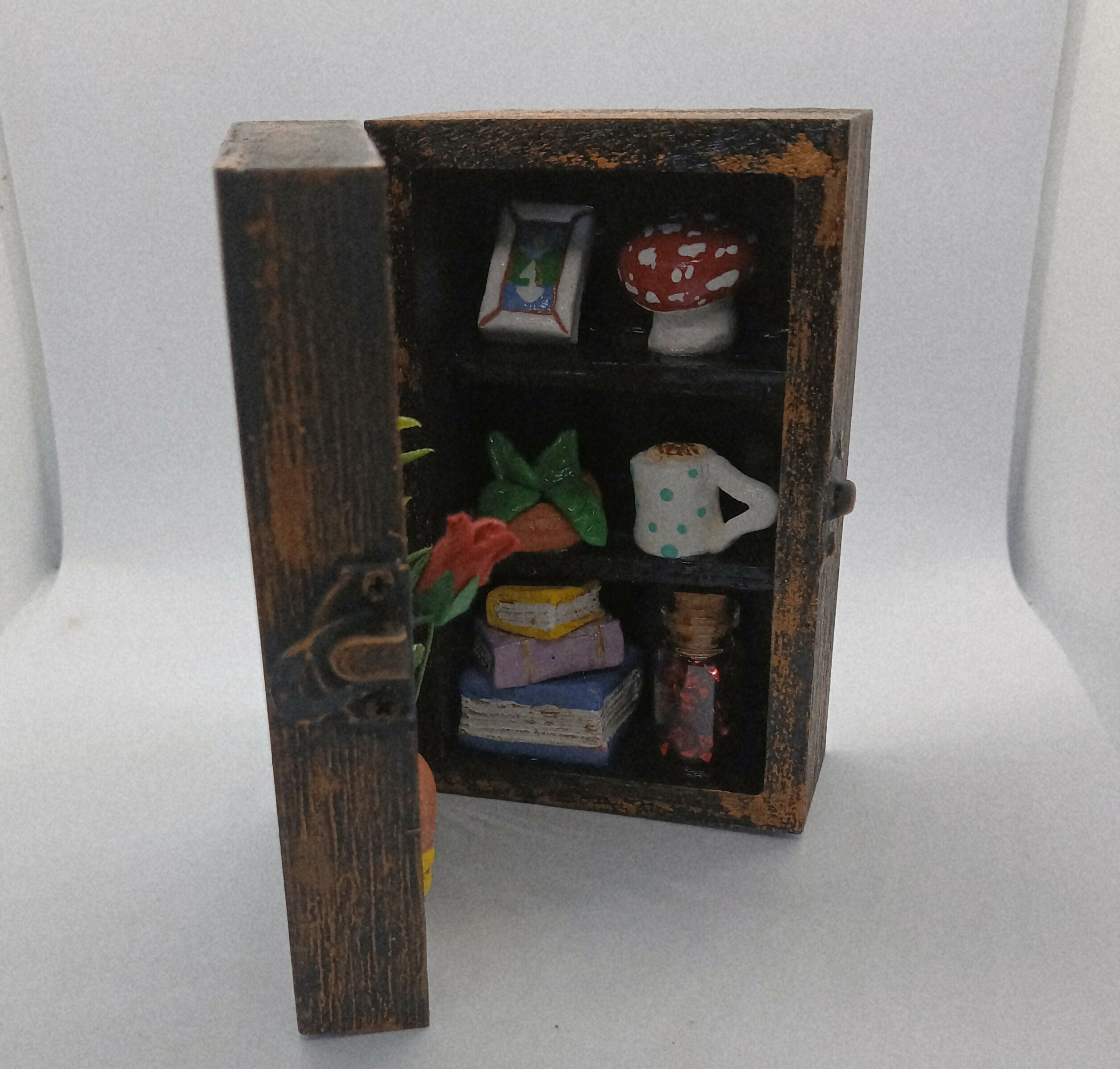 Bookcase Diorama Clay Trinket Filled Wooden Box
