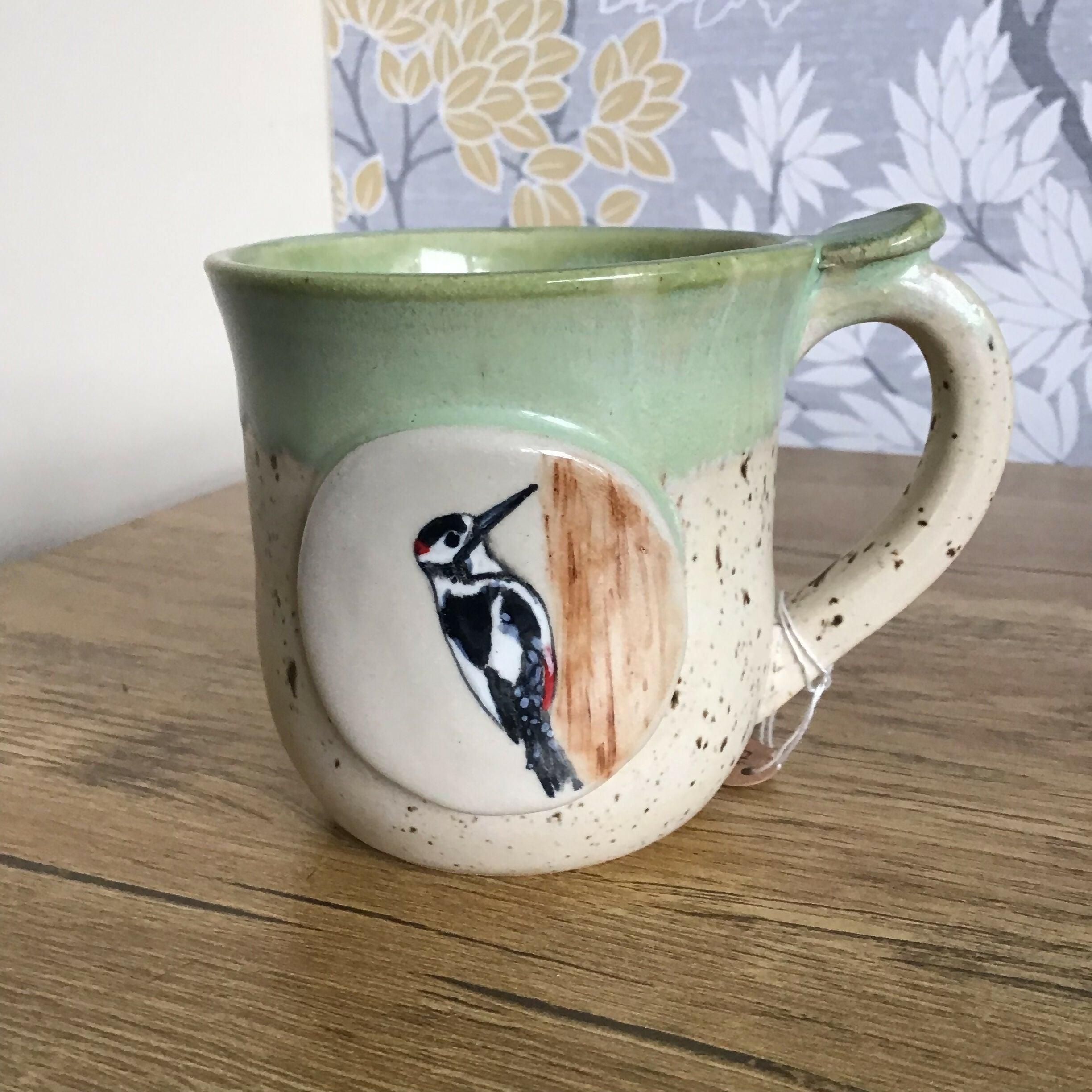 Handpainted woodpecker mug