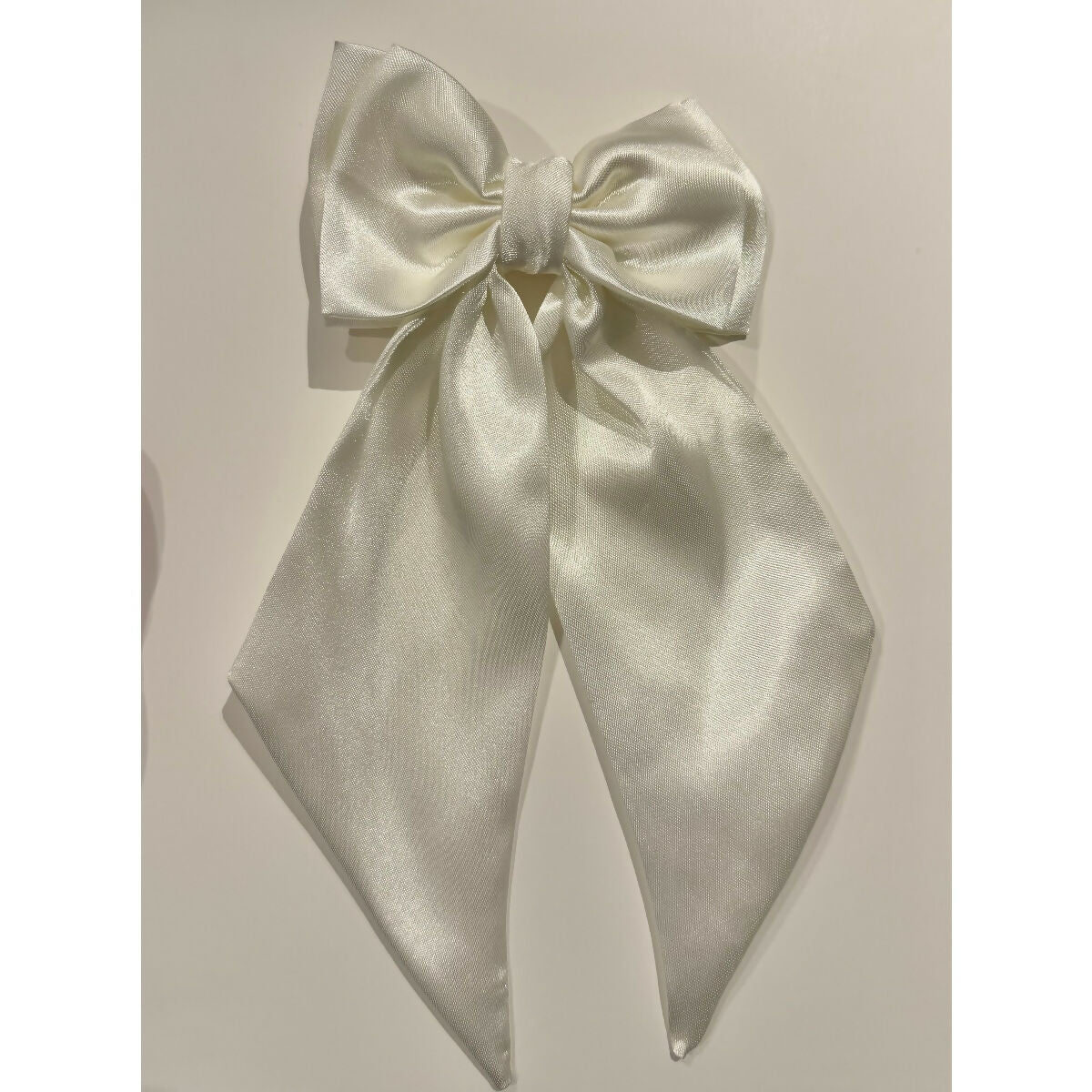 Ivory White Satin Hair Bow with Barrette Clip