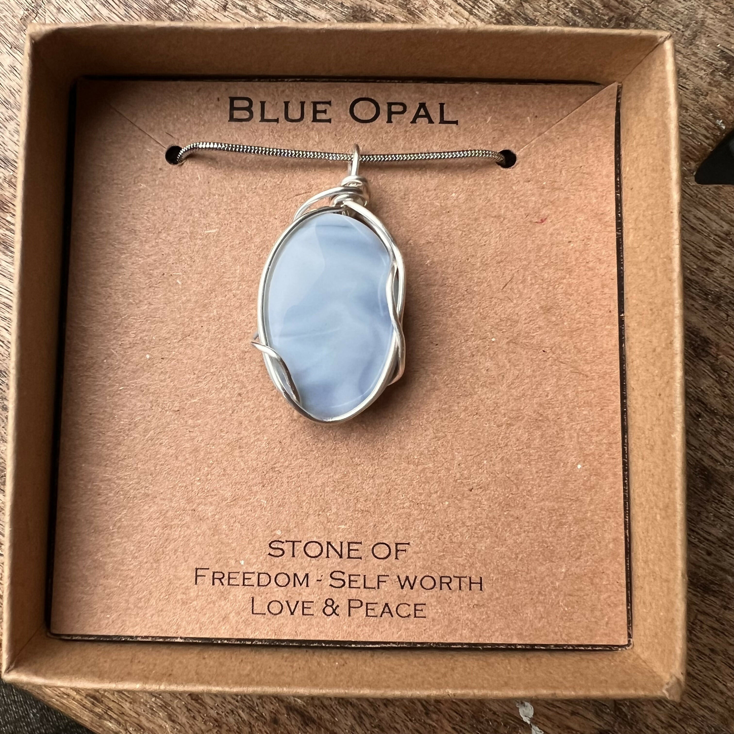 Blue Opal Wire Wrapped Pendant