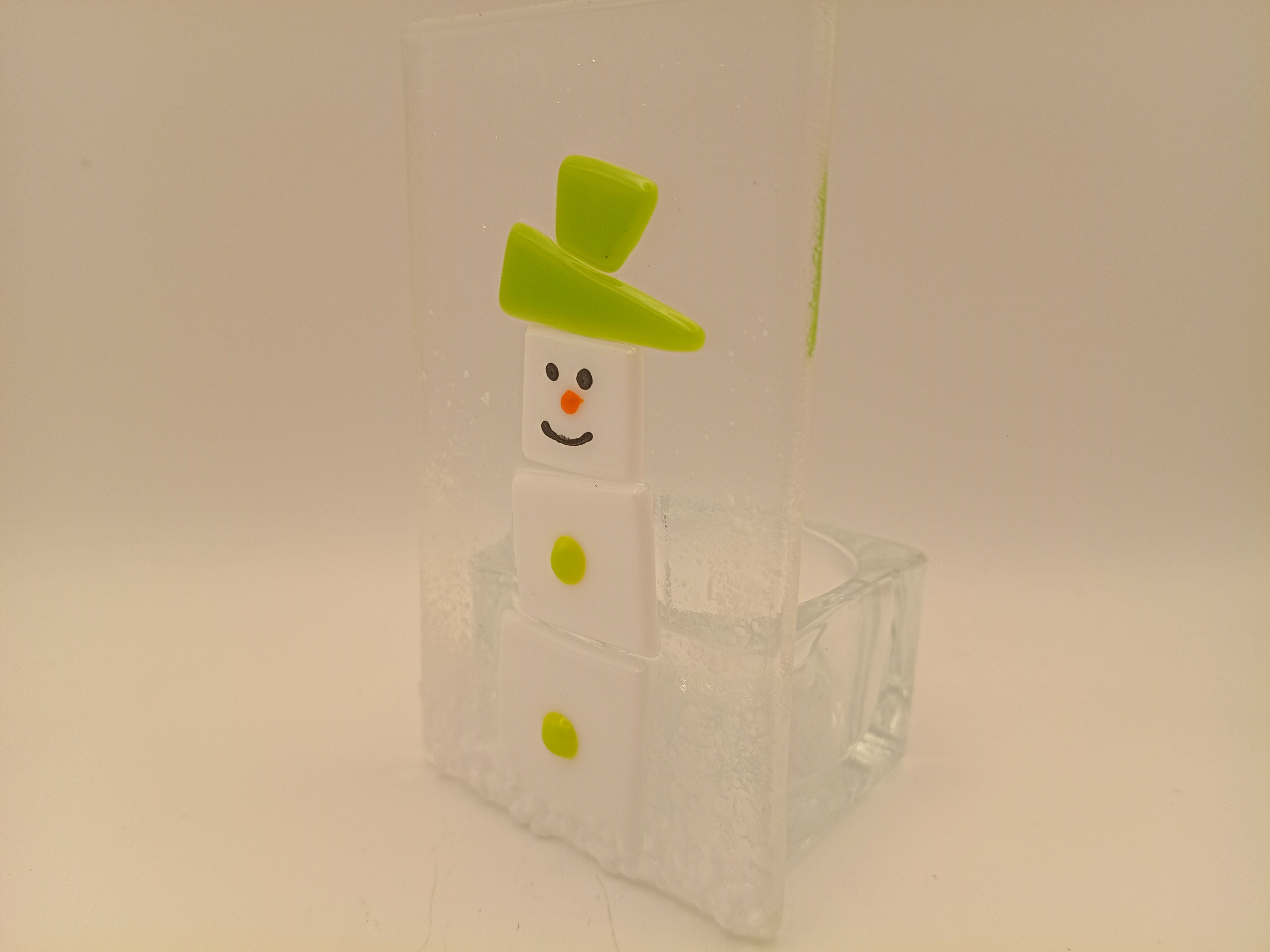 Fused Glass Snowman Tealight