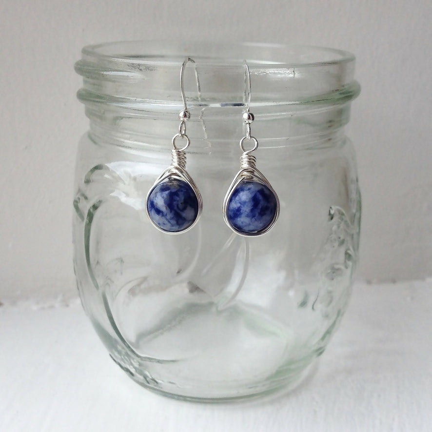Sodalite Drop Earrings, Sterling Silver