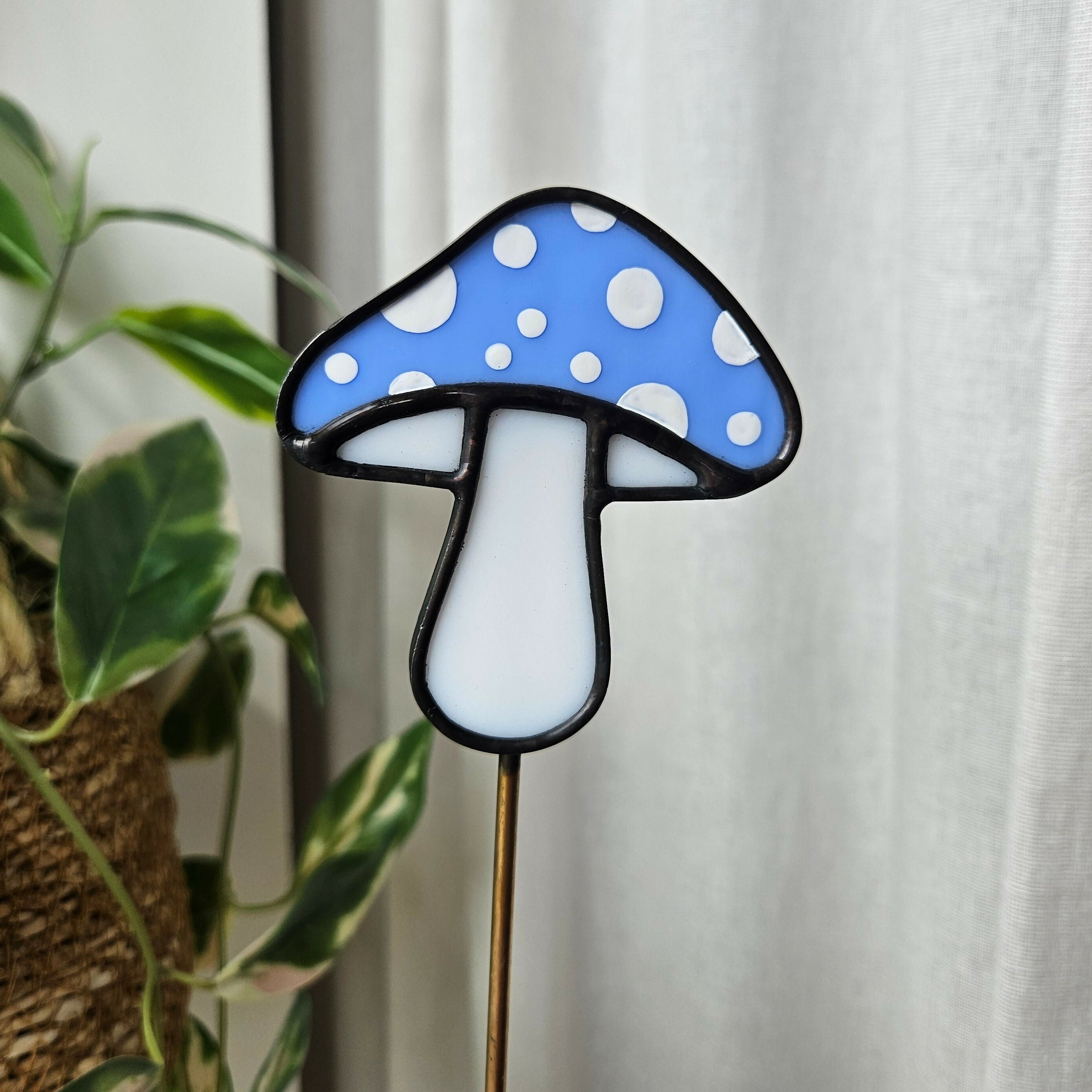 Blue Spotted Mushroom Stained Glass Plantstake