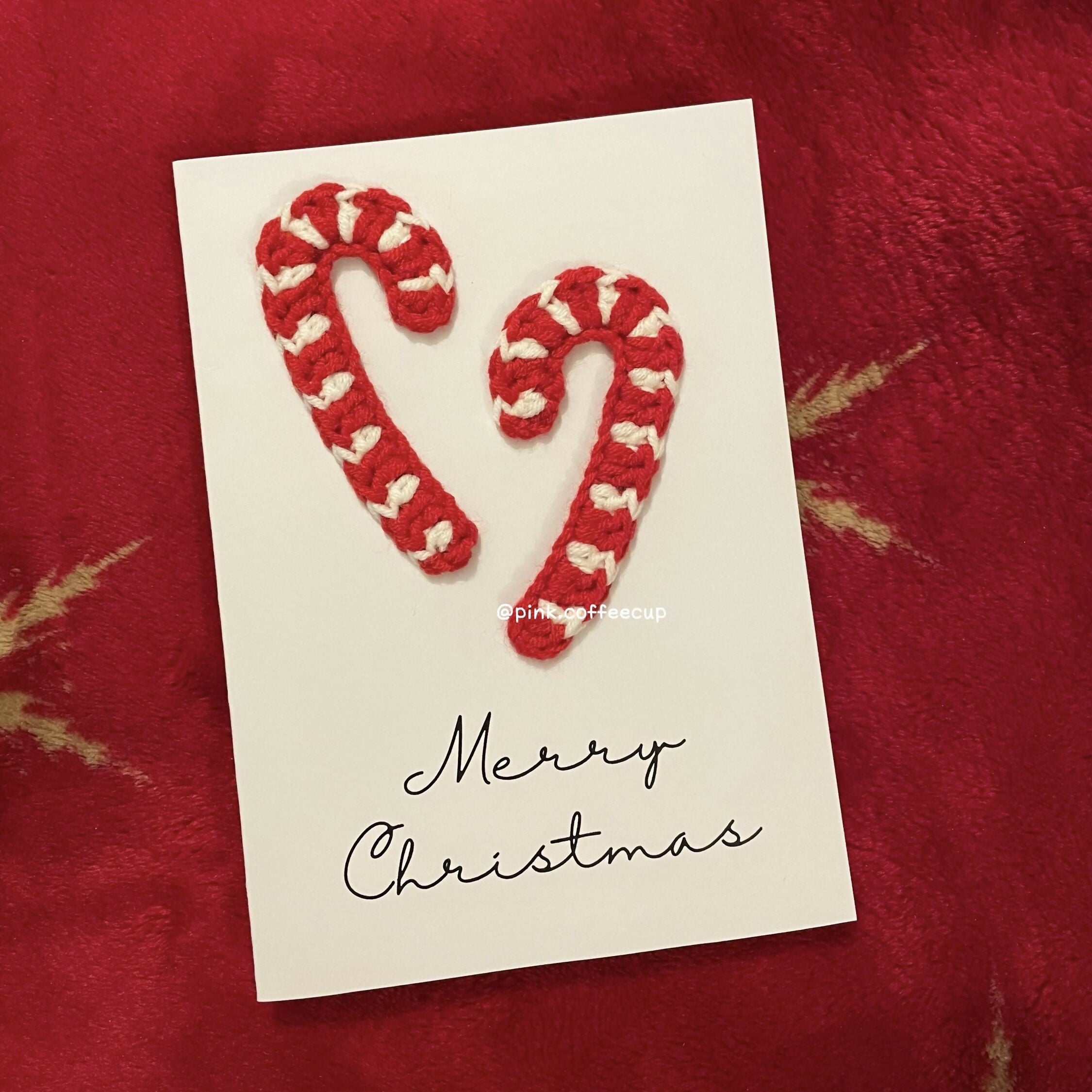 Crochet Handmade Candy Cane Christmas Card - Merry Christmas