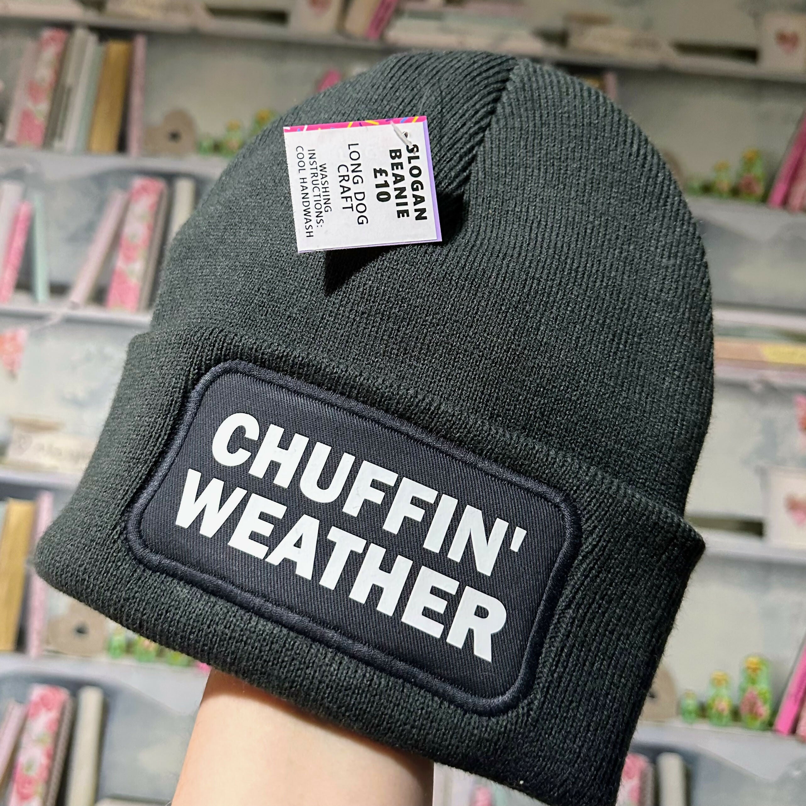 Chuffin Weather Cuffed Rectangular Patch Beanie Hat