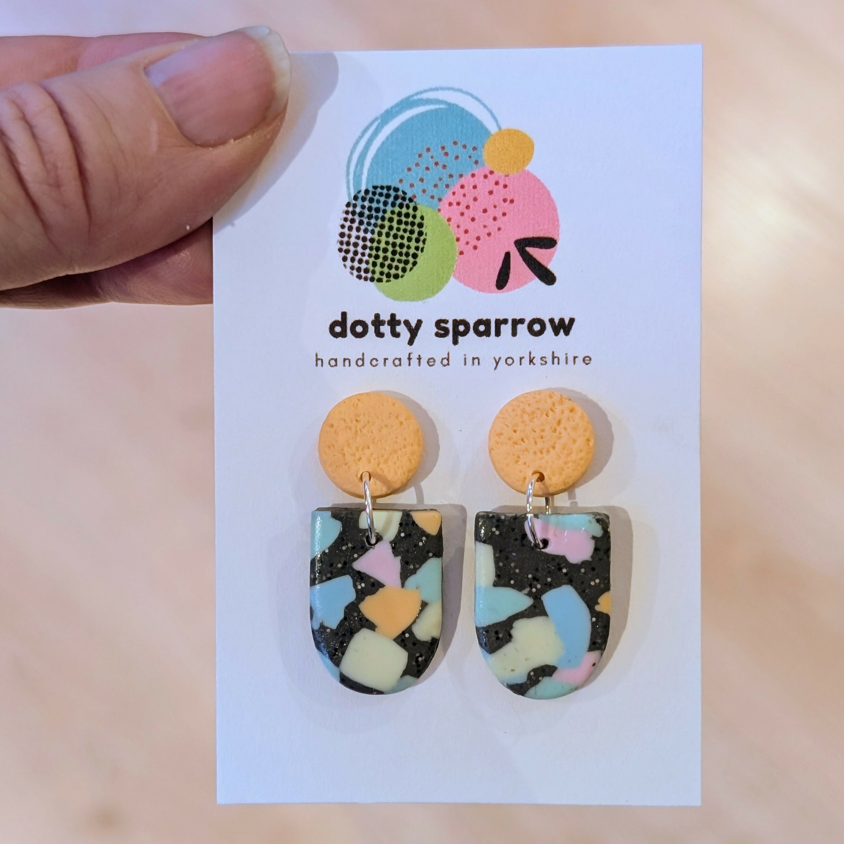 Grey & Pastel Terrazzo Drop Dangle Handmade Polymer Clay Earrings