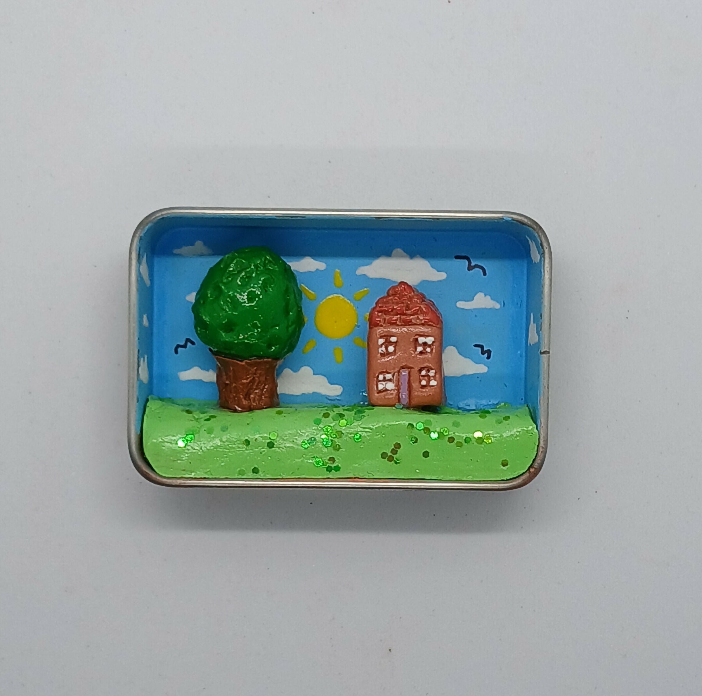 Mini House and Tree Scene Tin