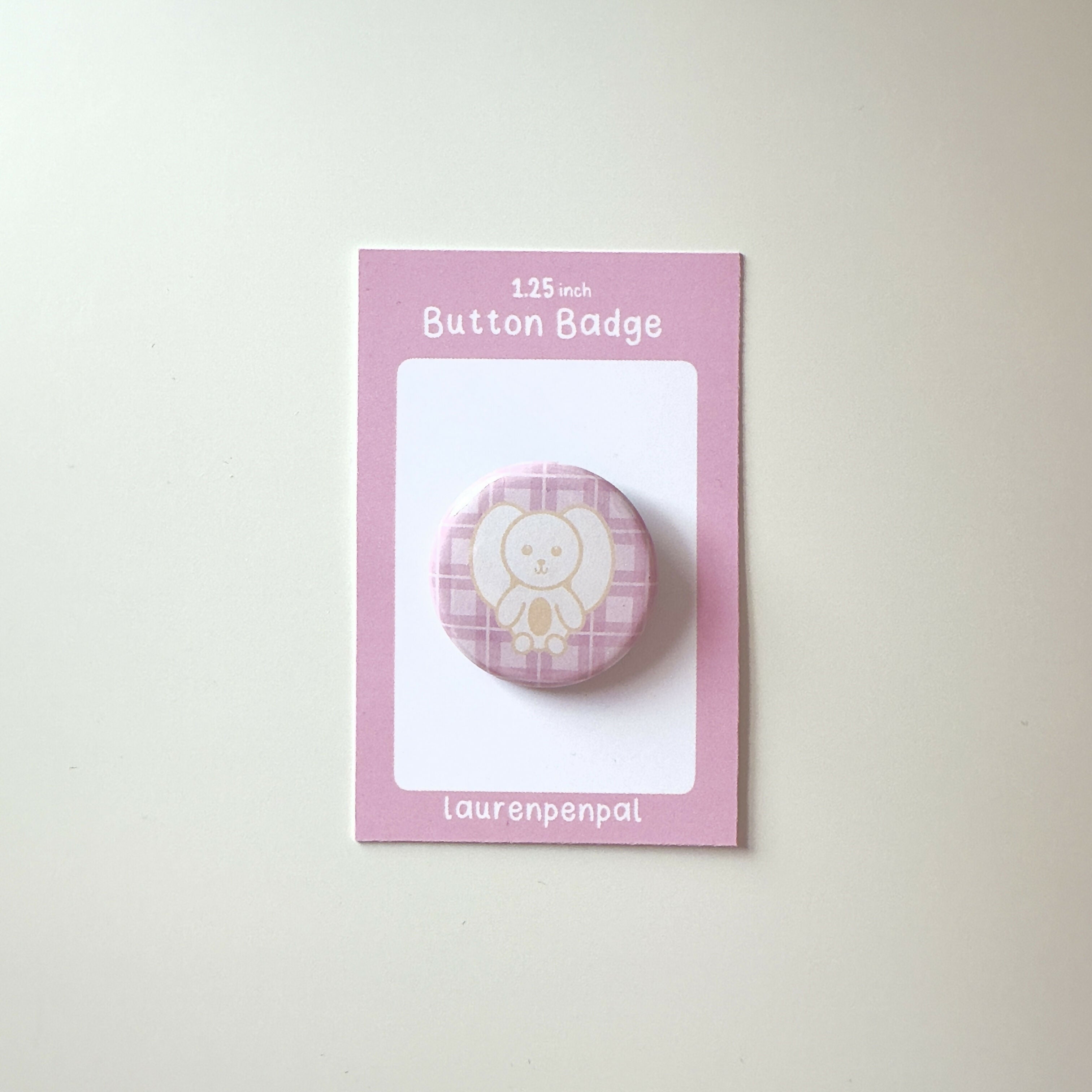 Bunny's Pink Checked Button Badge