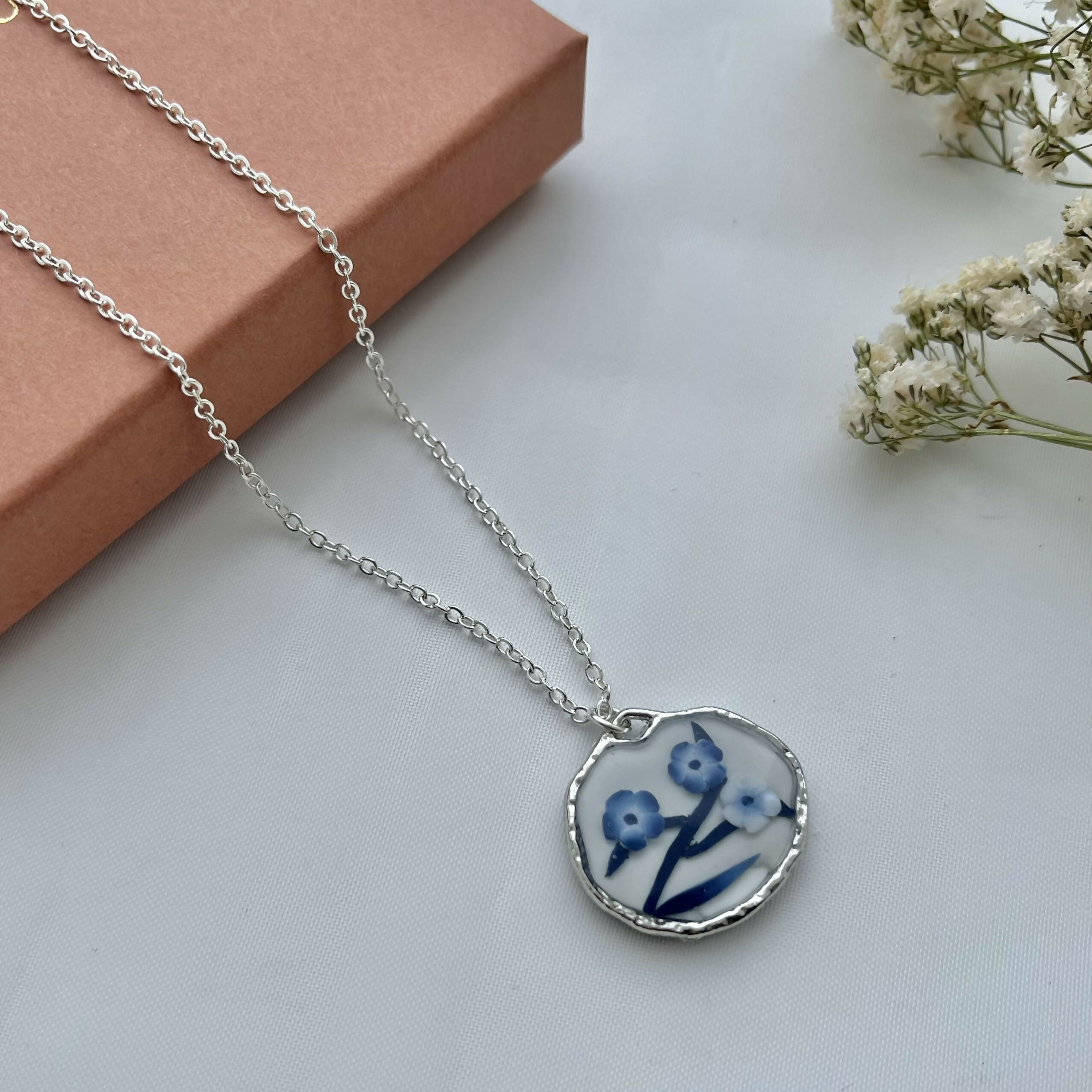 Blue China Necklace No. 2 - Handmade Polymer Clay Necklace
