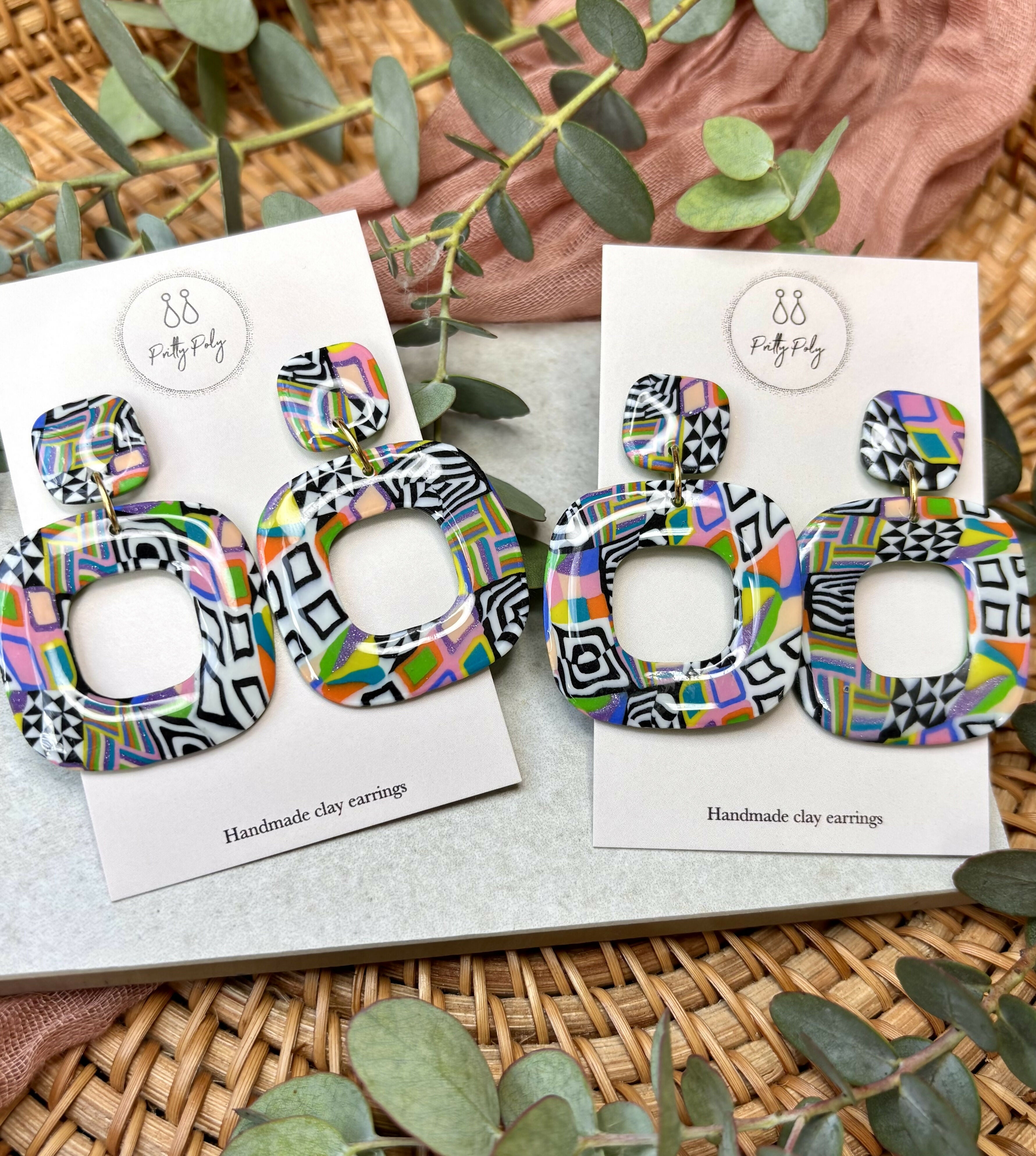 Funky Pattern Collection - Square Polymer Clay Earrings