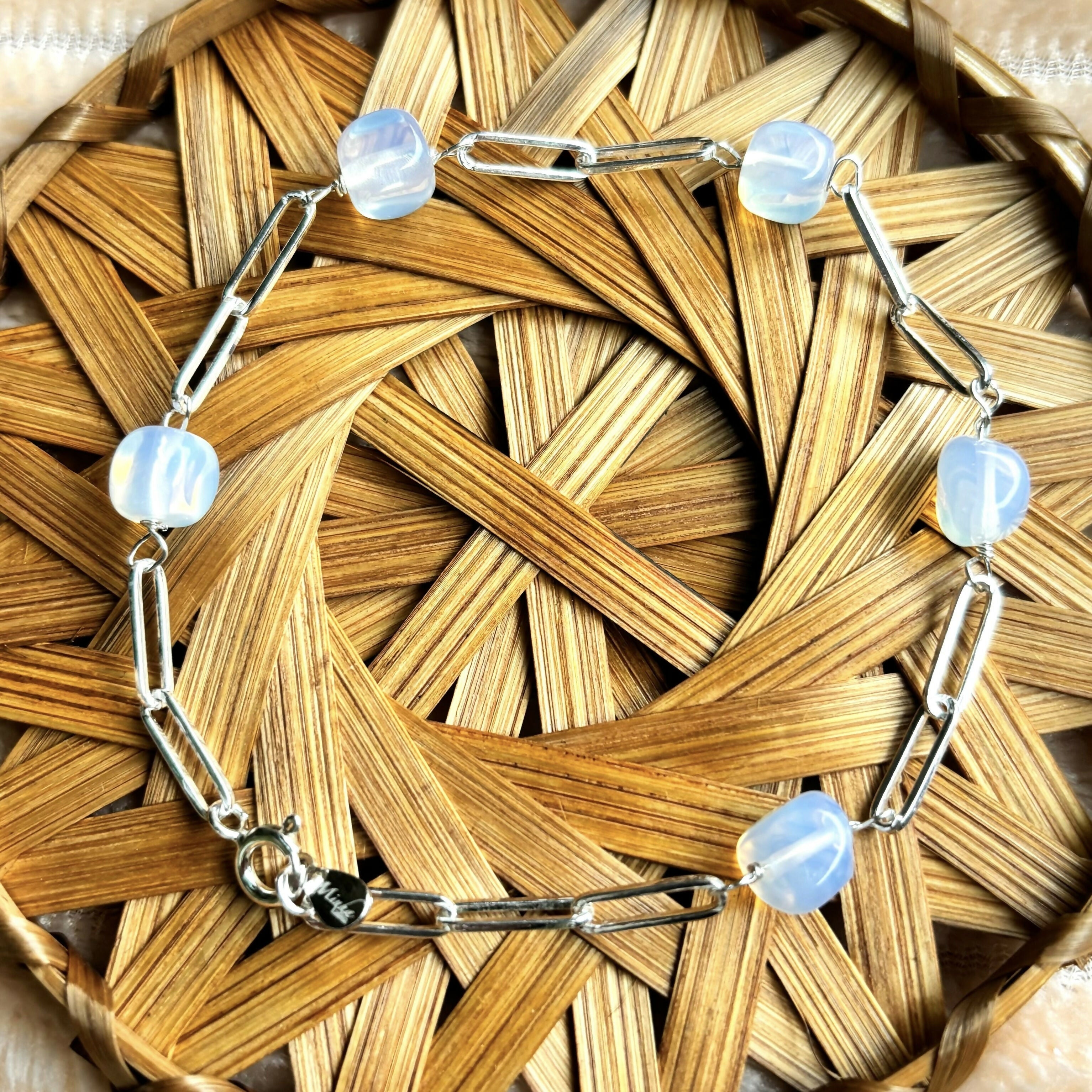 Sterling Silver Opalite Long Link Bracelet