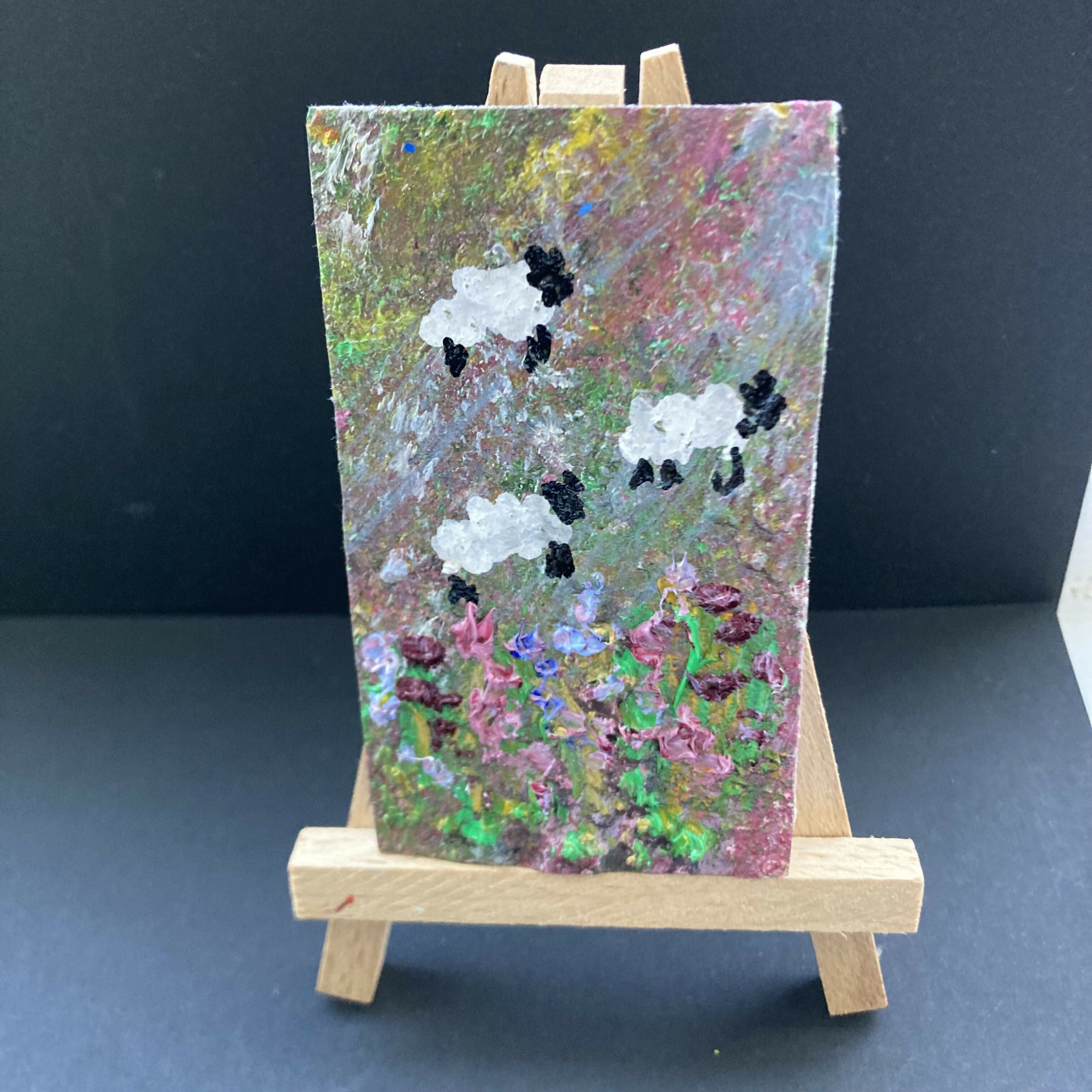 3 Sheep Oil Painting Mini Canvas Fridge Magnet